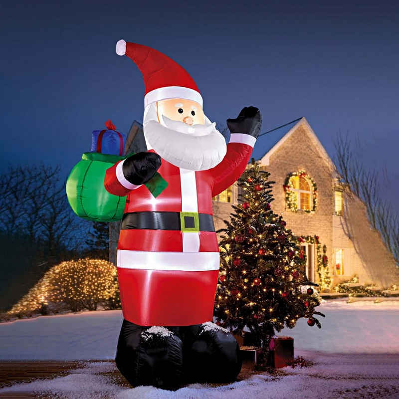 HAC24 Weihnachtsmann XXL Weihnachsmann Deko Nikolaus Weihnachtsfigur Riesig, mit LED 2,5m Selbstaufblasend
