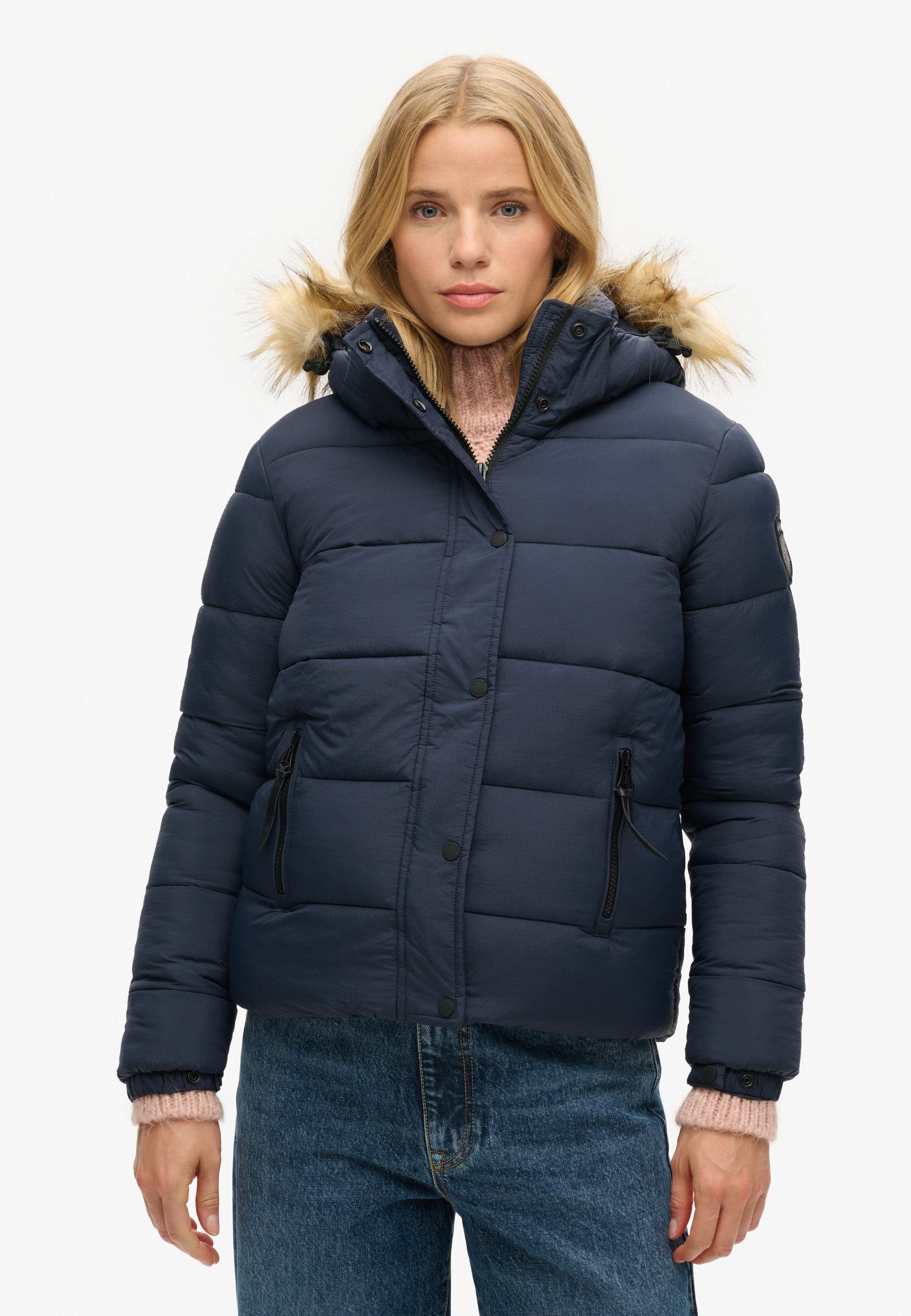 Superdry Steppjacke FAUX FUR SHORT HOOD PUFFER günstig online kaufen