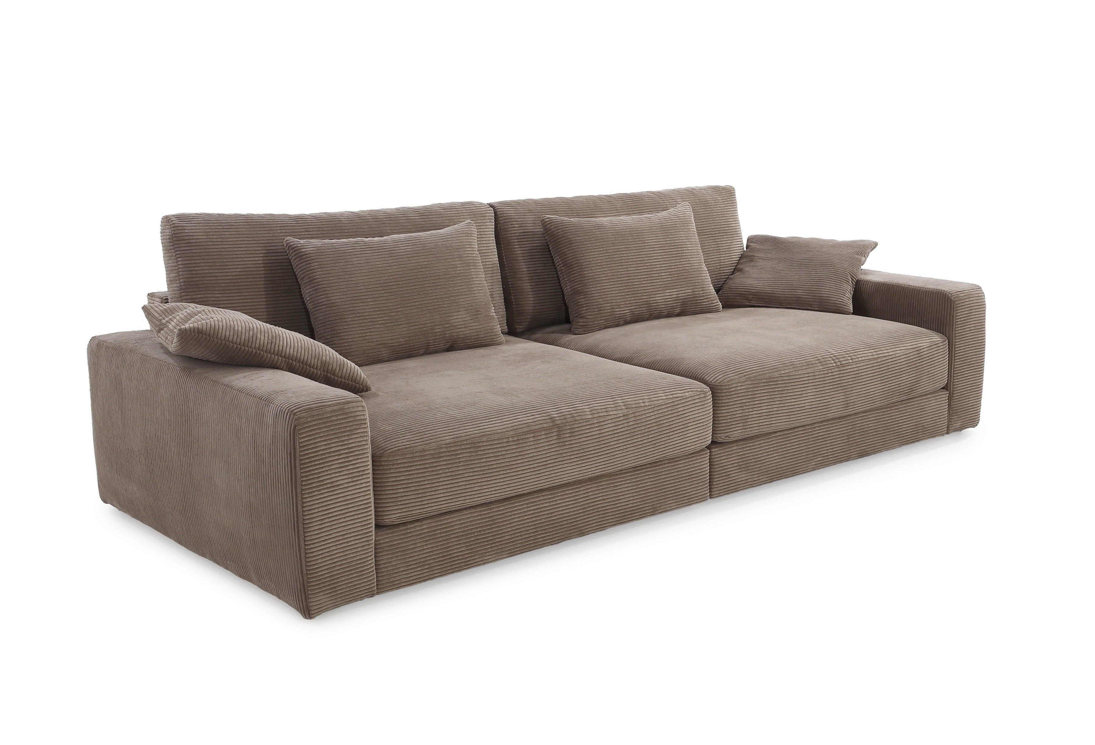 luma-home Big-Sofa 15252, Lounge Couch B290/T135/H90 cm, extratiefe Sitzfläche, Bonellfederkern-Polsterung, weicher robuster Cord-Bezug in Braun Taupe