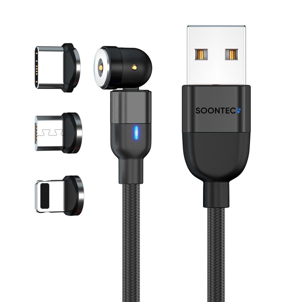 SOONTEC Magnet Ladekabel SOONTEC 0,5m-6,5m Micro USB/USB-C/Lightning 2,4A/3,0A magnetisches Ladekabel, Lightning, Micro-USB, USB-C, Lightning, USB-C, Micro-USB (50 cm), drehbar 360°&180°