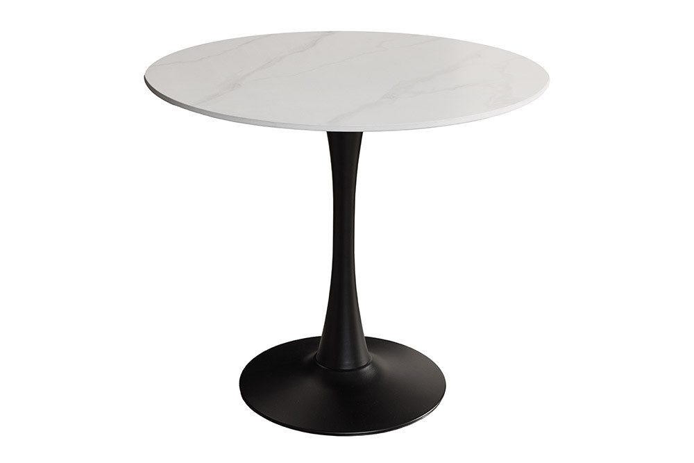 riess-ambiente Esstisch LYON 80cm weiß/schwarz - Keramik, Säulenfuß, zeitlos, kompakt, rund (Einzelartikel, 1-St), Eleganter Bistrotisch - idealer Mittelpunkt für Küche oder Wohnzimmer