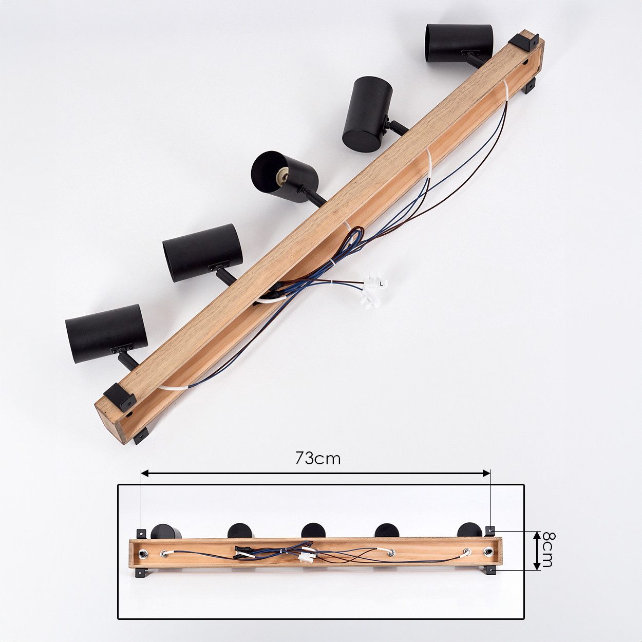 hofstein Deckenleuchte Deckenlampe aus Metall/Holz in Schwarz/Naturfarben, ohne Leuchtmittel, Leuchte im Industrial/Vintage-Design m. verstellbaren Schirmen, 5x – Bild 5 von 5