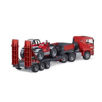 Bruder® Spielzeug-LKW 02774 MAN TGA, (Tieflader mit Manitou Teleskoplader, 2-tlg), Baufahrzeug, Baustellenfahrzeug, für kinder ab 3 Jahren, Rot