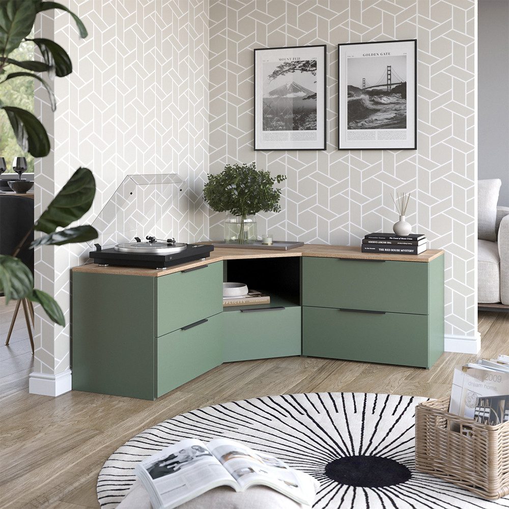 Vicco Wohnwand Wido, Grün/Sonoma, 3 Teile, (3-St)