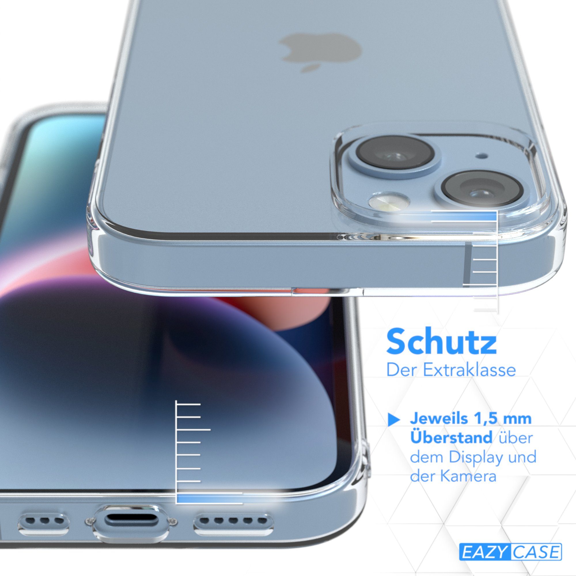 EAZY CASE Handyhülle Slimcover Clear für Apple iPhone 14 6,1 Zoll, durchsichtige Hülle Ultra Dünn Silikon Backcover TPU Telefonhülle Klar