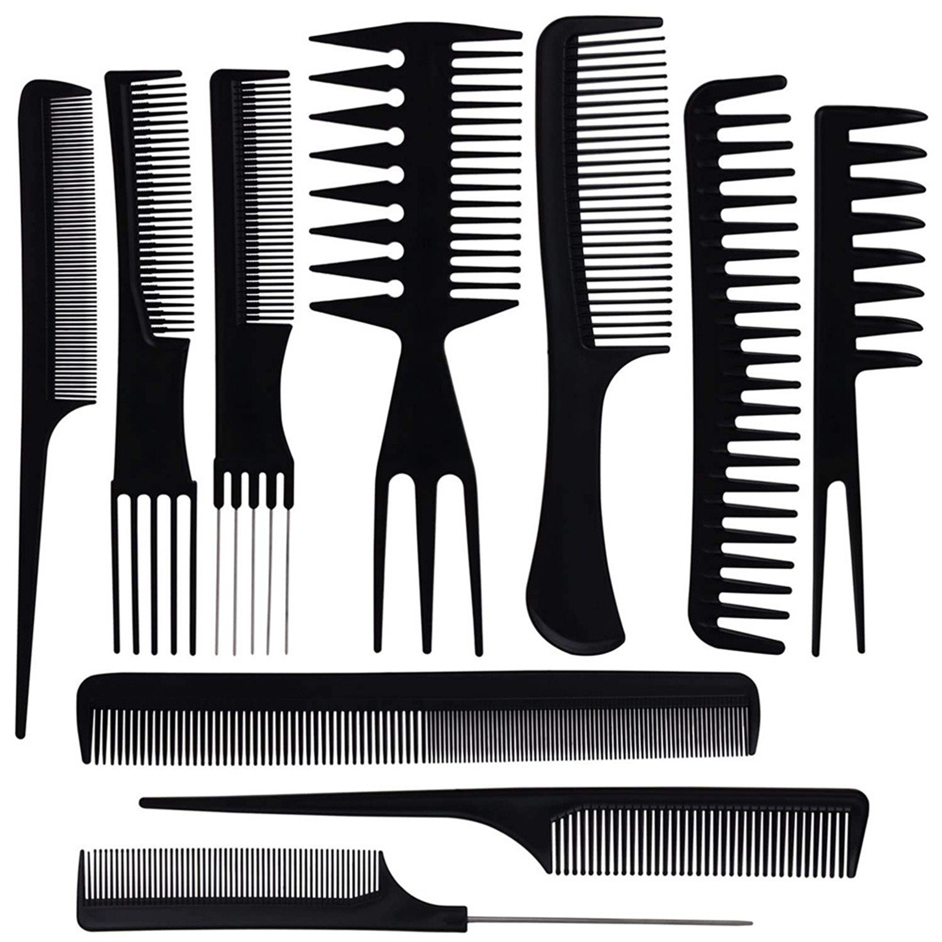 Friseurmeister Haarkamm 10 teiliges Kamm Set - in Schwarz - Friseurbedarf Haarschneide-Kamm Zubehör aus Kunststoff mit Griffkamm, Schneidekamm, Gabelkamm etc.