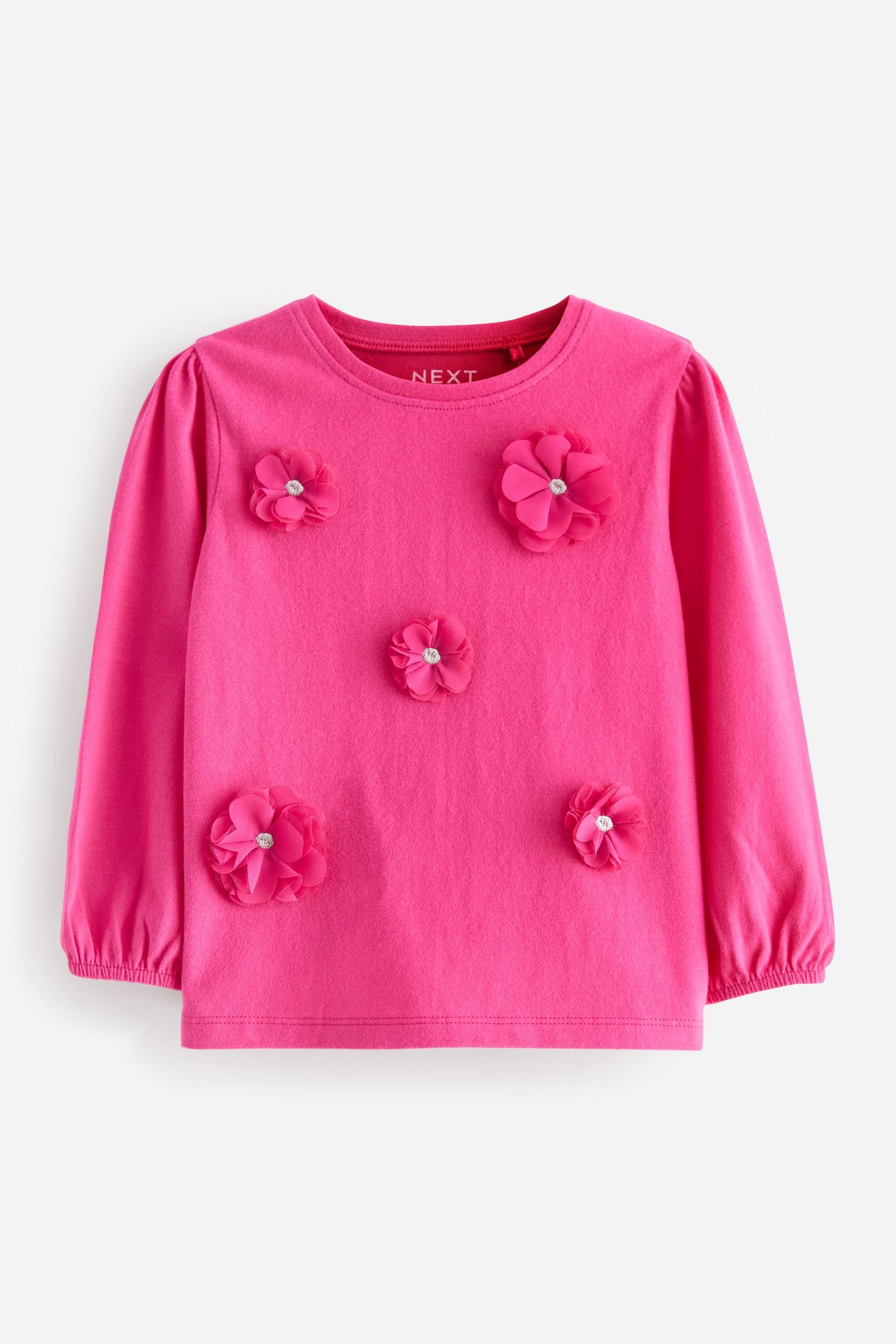 Next Langarmshirt Langarm-Shirt mit Ansteckblume (1-tlg) Bright Pink
