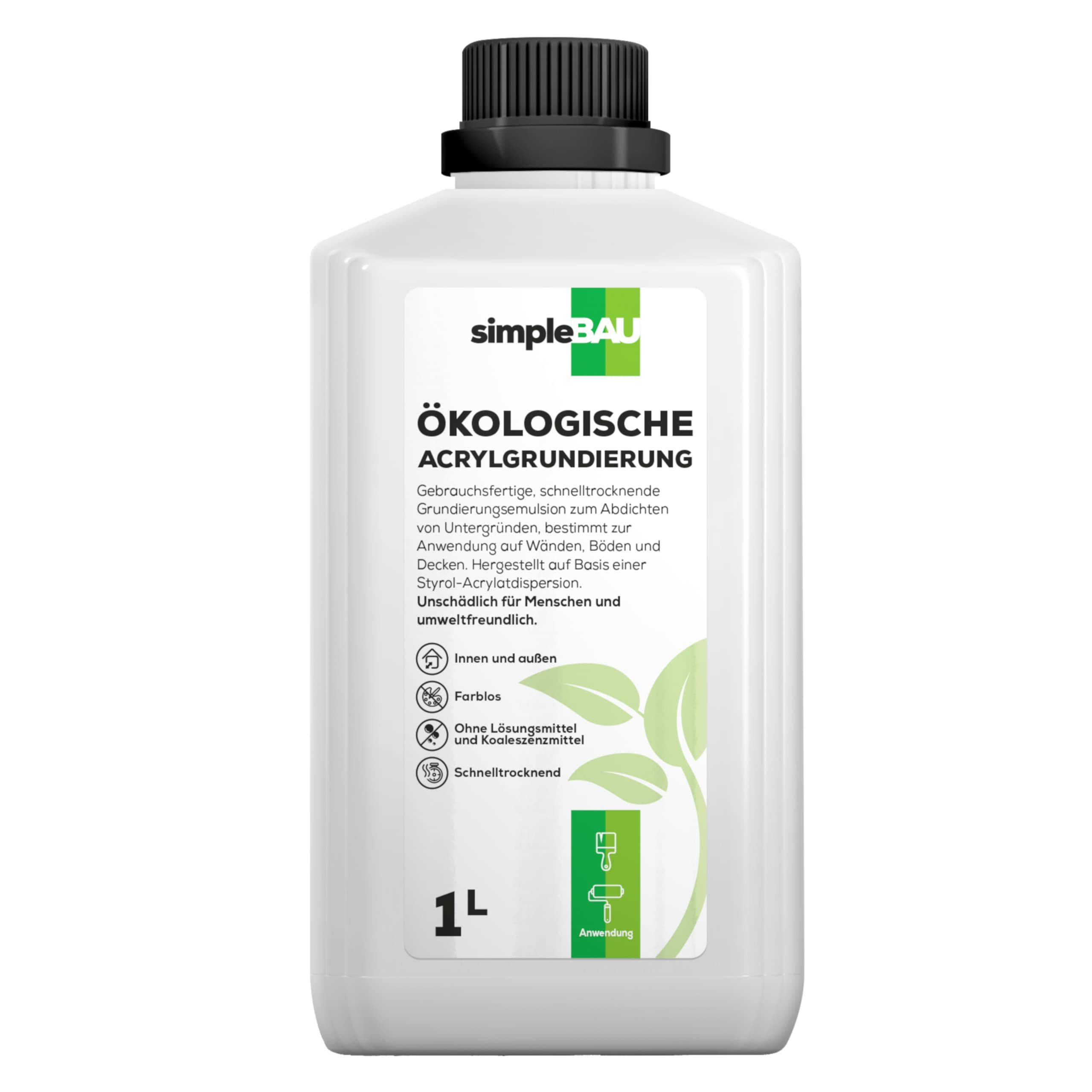simpleBAU Putzgrundierung Acryl-Grundierung – Grundversiegelung für Wand Innen & Außen – 1L