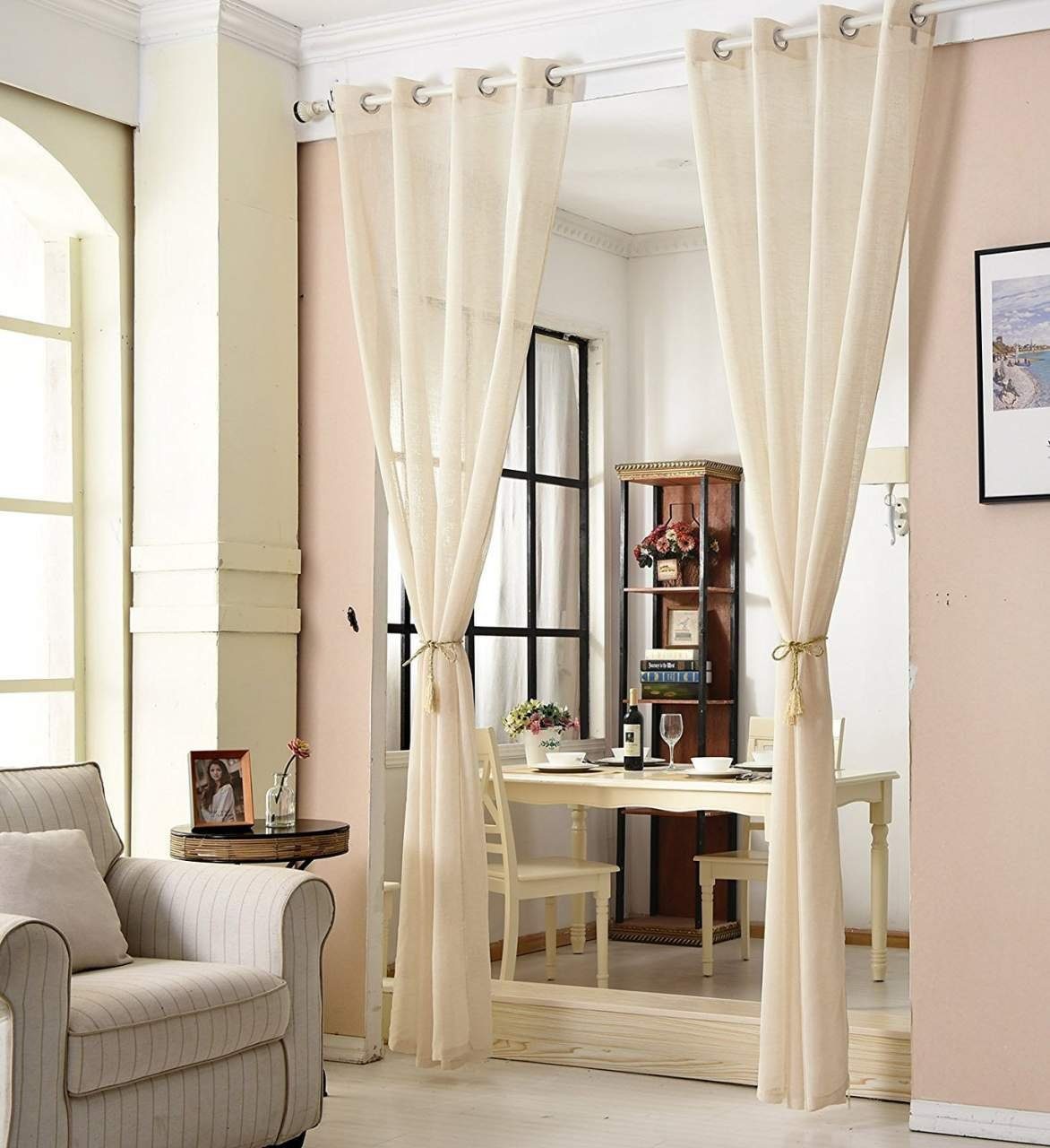 Woltu Gardine (1 St), Ösen, halbtransparent, mit Ösen Leinen Optik Ösenscha günstig online kaufen