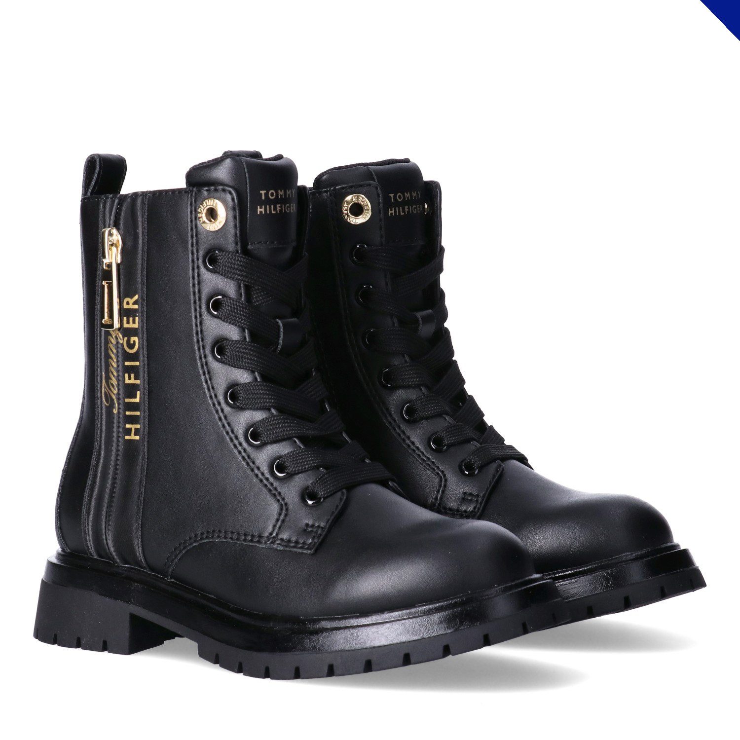 Tommy Hilfiger Schnürboots Schnürstiefelette, Logoschriftzug, weit für kräftige Kinderfüße