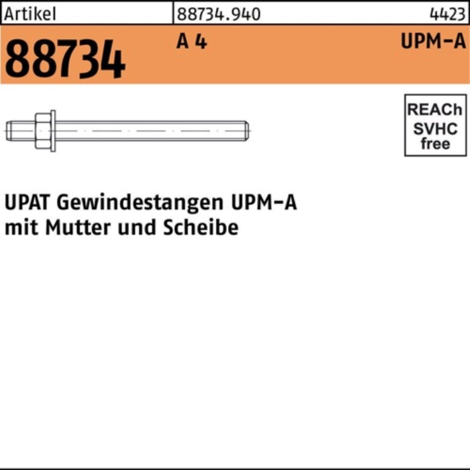 Upat Gewindestange 100er Pack Ankerstange 20 UPAT Stück A 4 UPM-A 88734 R Artike M10/170