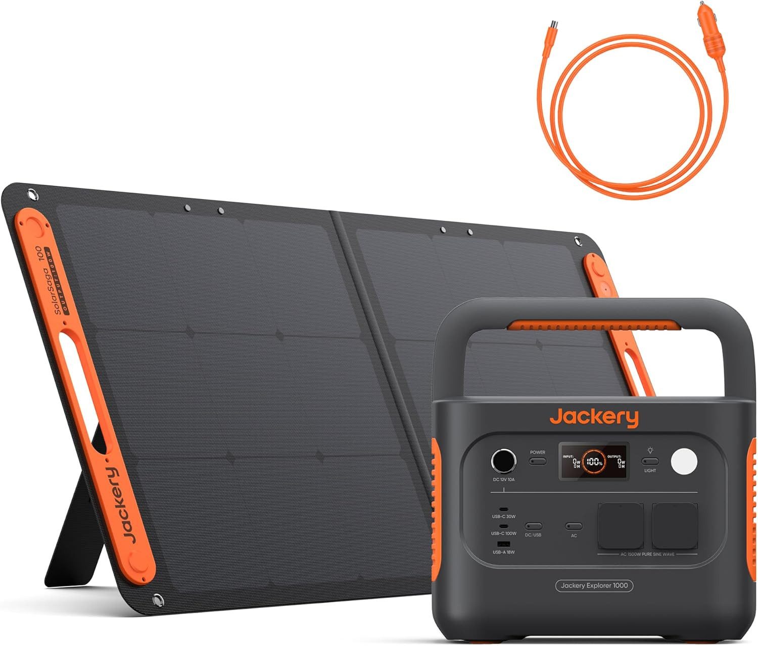 Jackery Stromgenerator 1000 v2 Tragbare Powerstation mit 100W Solarpanel & Auto-Ladekabel, 3 in kW, 1070Wh/1500W LiFePO4 Solargenerator Schnellladung für Camping, Notfall