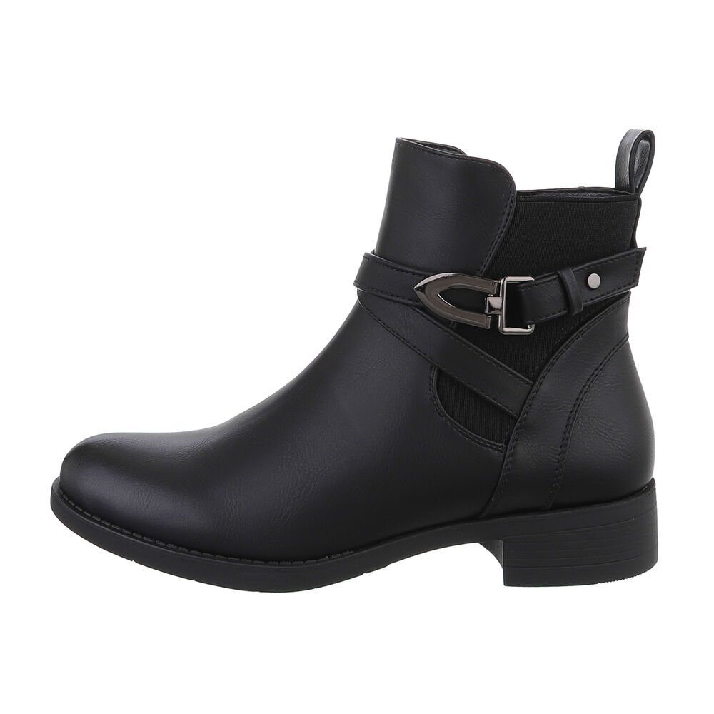 Damen in Flache Elegant Schwarz Stiefeletten Ital-Design Blockabsatz Stiefelette