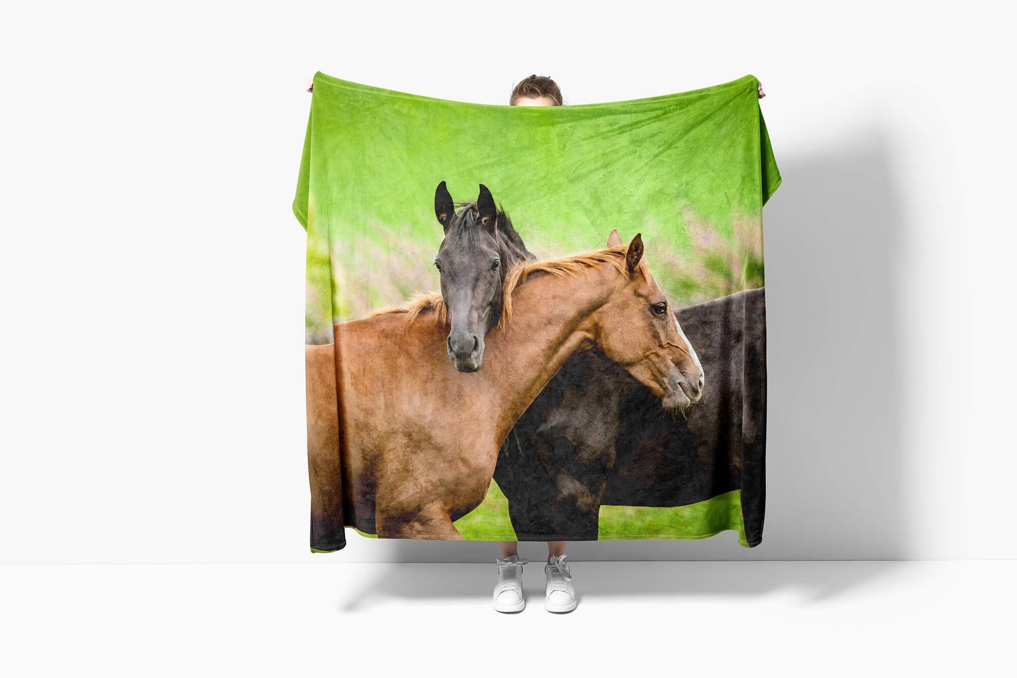 Handtücher Handtuch Strandhandtuch Saunatuch Kuscheldecke mit Tiermotiv Pferde Schön, Baumwolle-Polyester-Mix (1-St), Handtuch