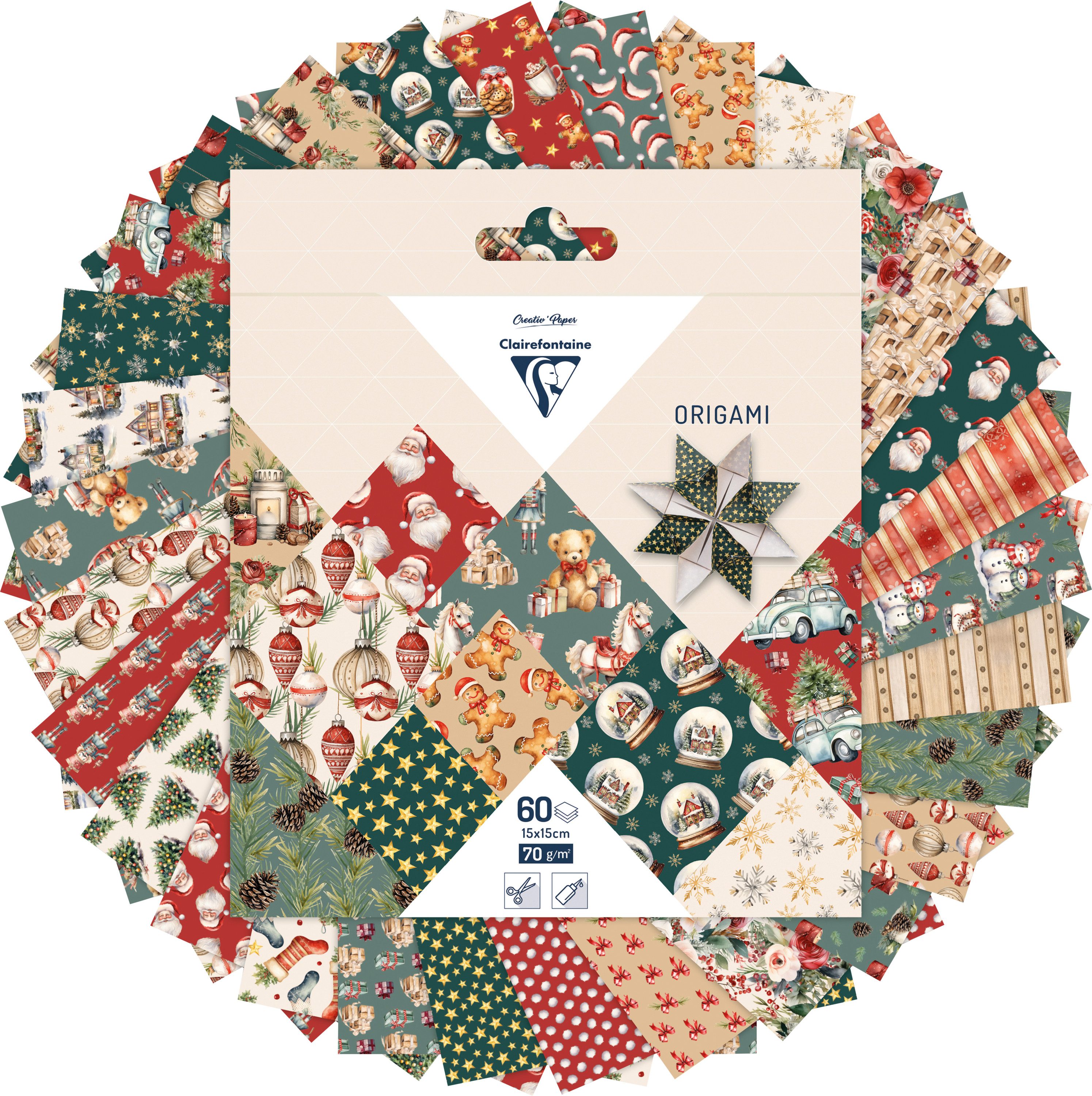 CLAIREFONTAINE Motivpapier Weihnachten, 60 Blatt 15 x 15 cm