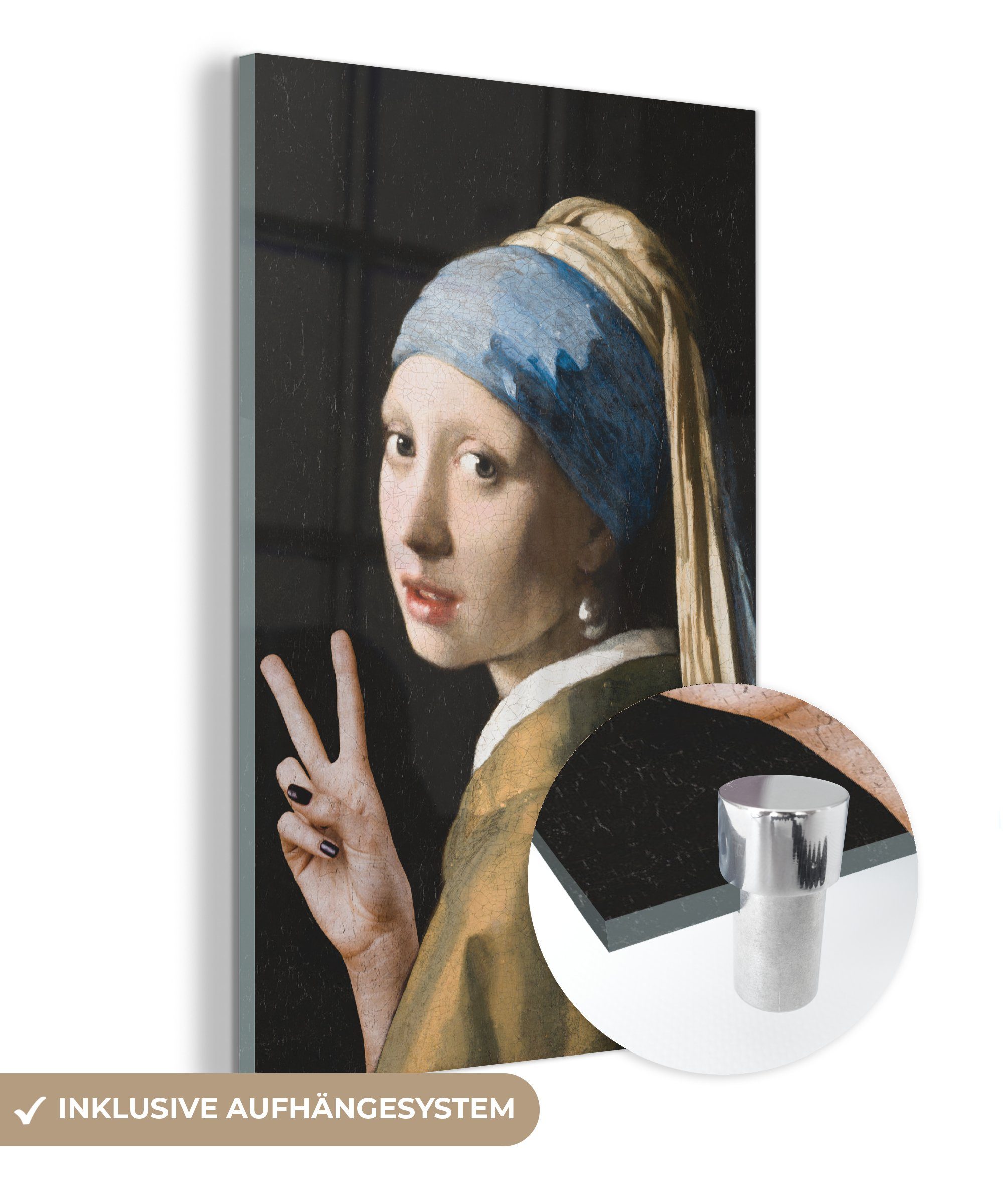 - - auf Glas Glas (1 mit Foto Wandbild Wanddekoration dem St), Bilder Johannes auf Frieden, Acrylglasbild Mädchen - Perlenohrring Vermeer - bunt Glasbilder Das - MuchoWow