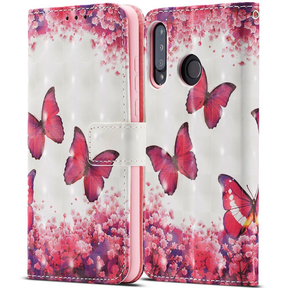 FITSU Handyhülle Handytasche für Huawei P30 Lite Hülle Schmetterling Motiv 6,15 Zoll, Flipcase für Huawei P30 Lite Handyhülle, Handytasche mit Kartenfach
