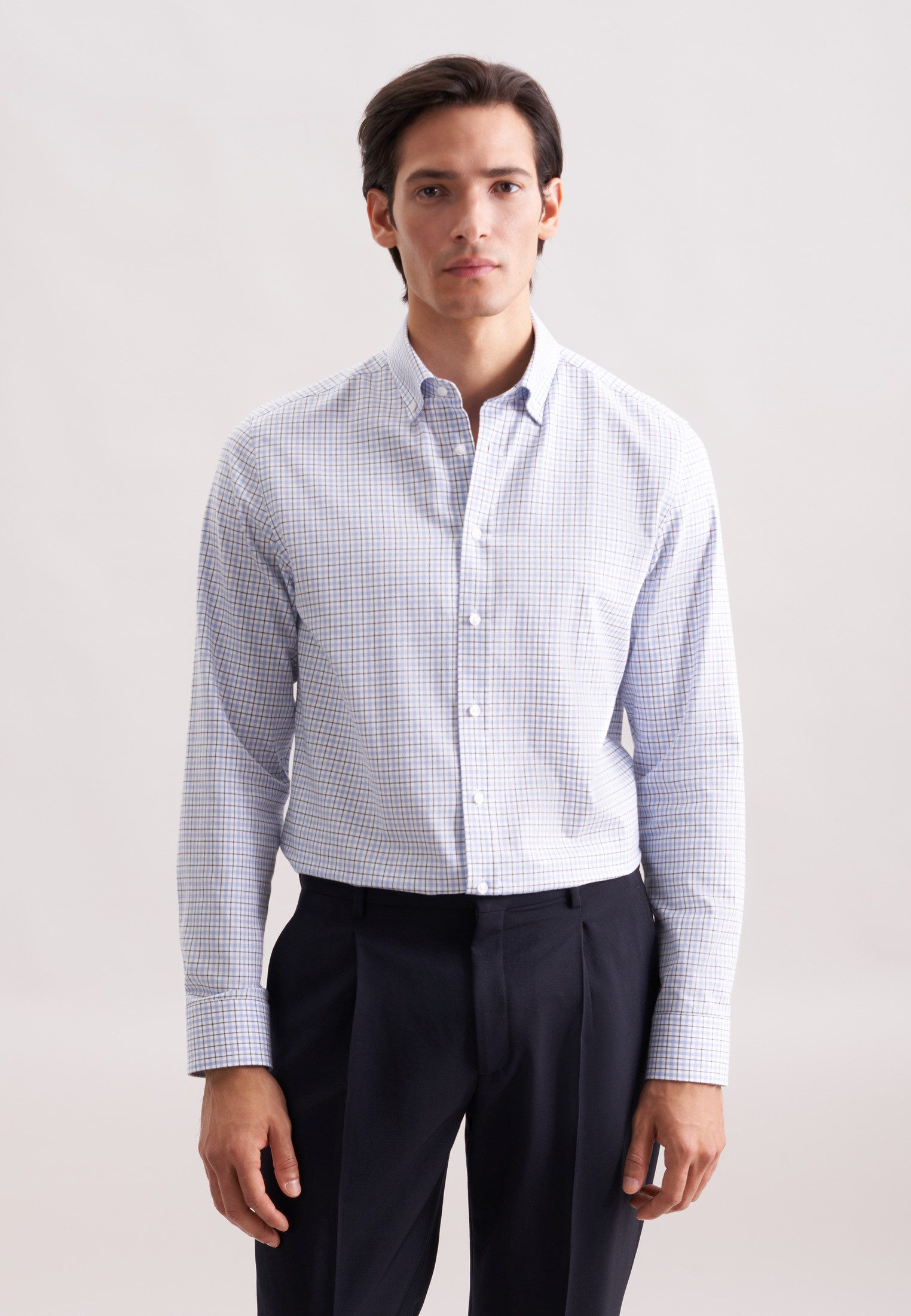 seidensticker Flanellhemd Schwarze Rose Slim 1/1 Button-Down-Kragen Karo günstig online kaufen