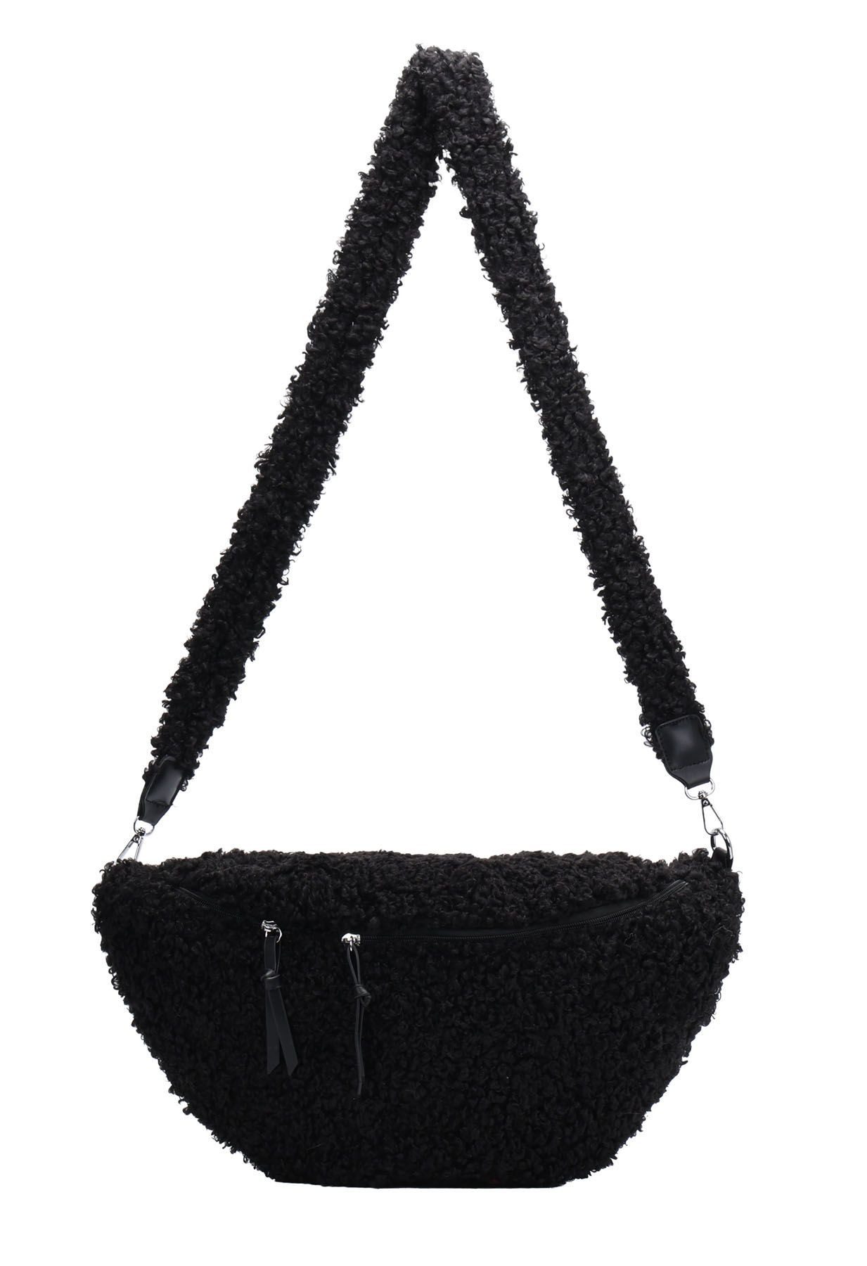 ITALYSHOP24 Schultertasche Damen XXL Teddyfell Tasche CrossBody Bauchtasche PELZTASCHE Felltasche, Body Bag Teddytasche CrossOver Umhängetasche Hüfttasche Plüsch Fell