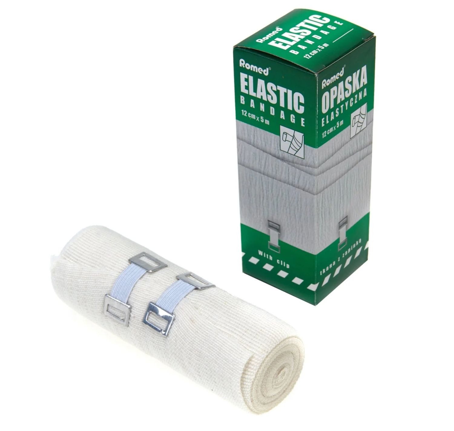 Romed Bandage Elastische Mittelzugbinden, Fixierbinde mit Halteklammer (5-tlg), PVC-frei, DEHP-frei, waschbar, wiederverwendbar, einzeln verpackt
