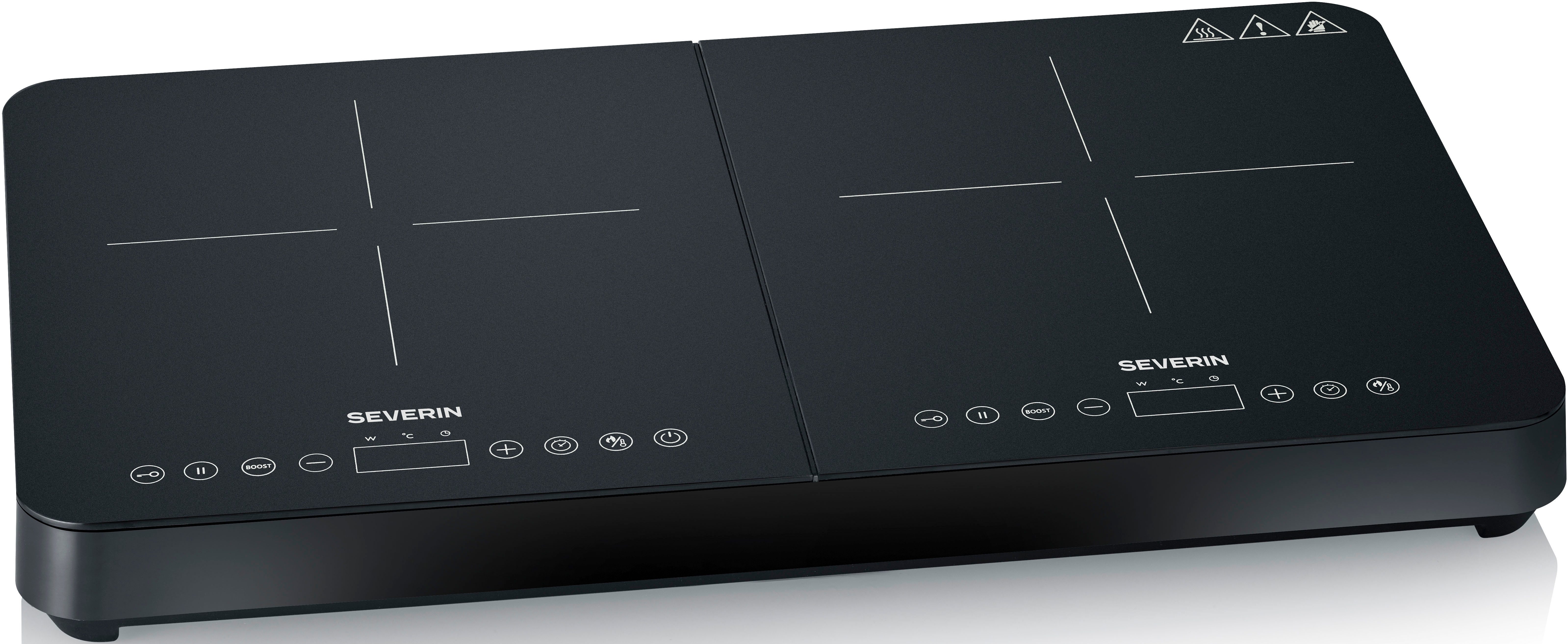 Severin Doppel-Induktionskochplatte DK 1027, 2 matte Glaskeramik-Kochfelder, kratzfest, automatische Topferkennung