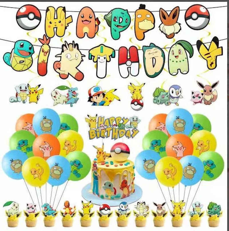 vokarala Luftballon Kinder Geburtstag Party Dekoration Set Geburtstag Luftballons, Pikachu Geburtstagsdeko für Jungen Mädchen
