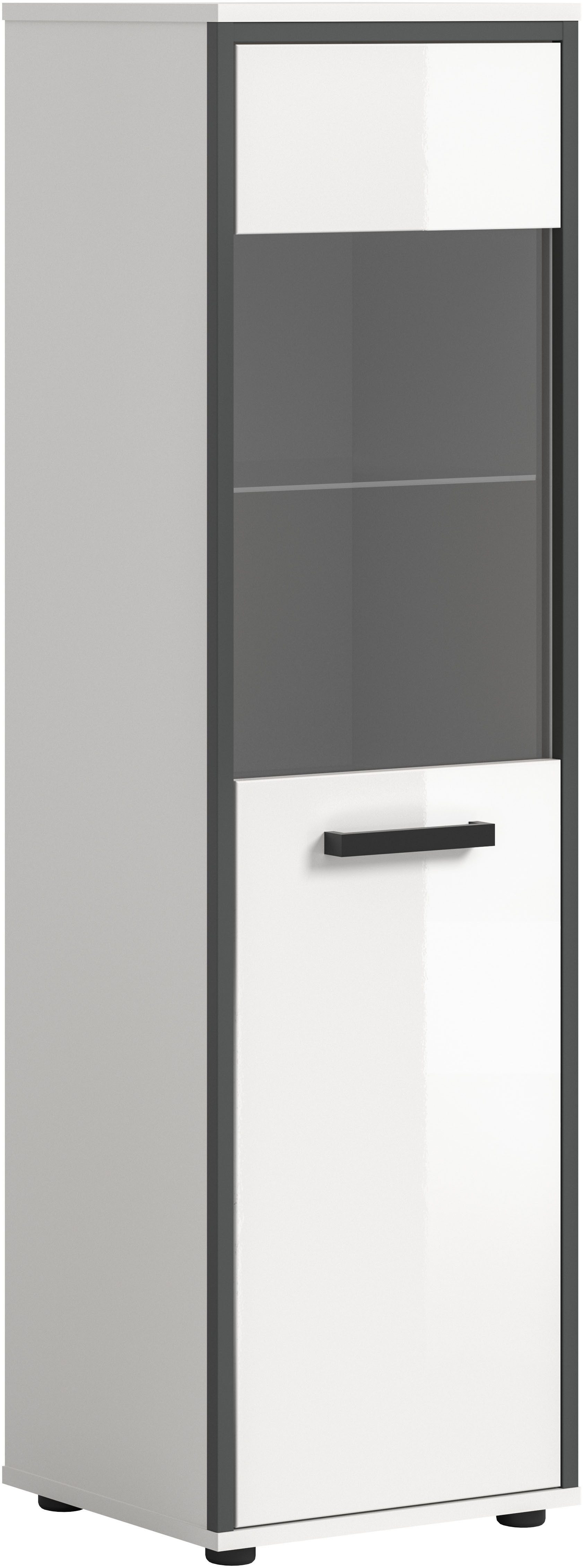 welltime Midischrank KAJO, hochglanz Front, 1 Glastür, 1 Glas Einlegeboden, 4 Fächer (1-St) Badschrank, Midischrank, Bad, Badezimmer