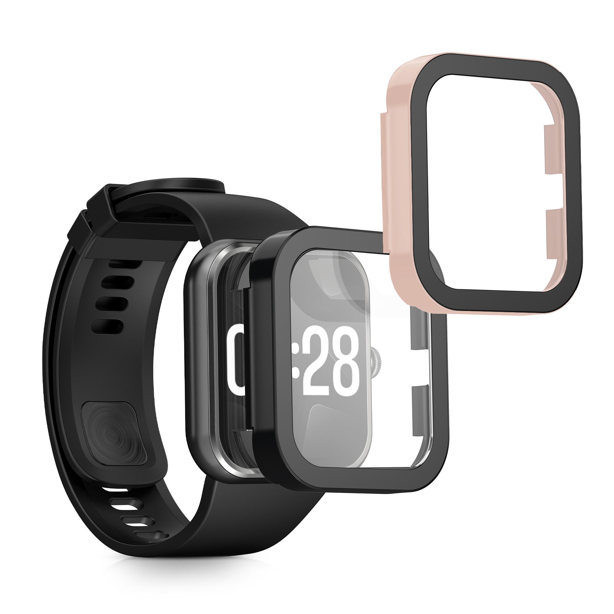 kwmobile Smartwatch-Hülle 2x Hülle für Xiaomi Redmi Watch 4, Fullbody Fitnesstracker Glas Cover Case Schutzhülle Set