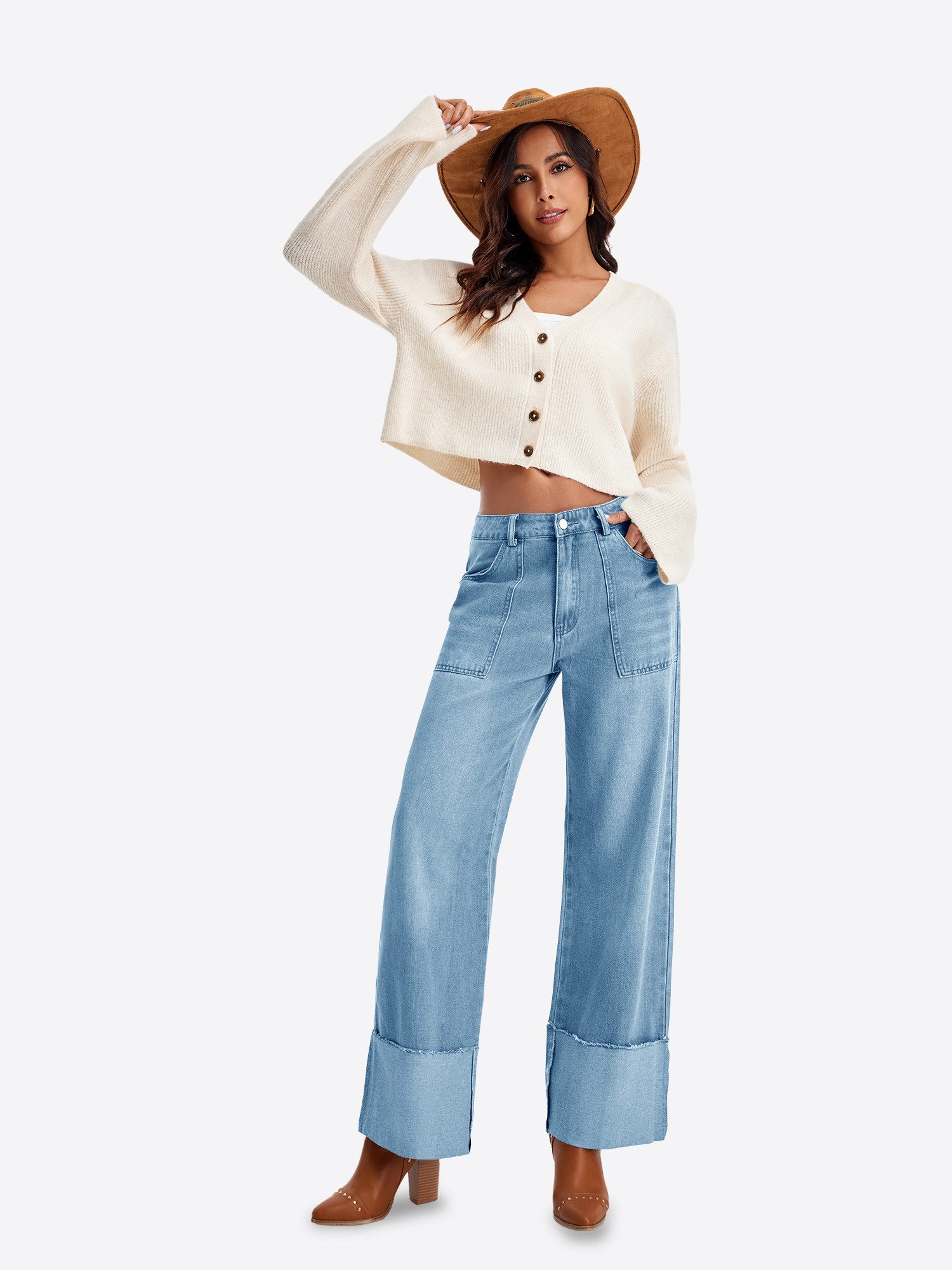Imily Bela Regular-fit-Jeans Damen Jeans locker geschnittene gerade (Packung, 1-tlg., 1per-Pack) krempelbar