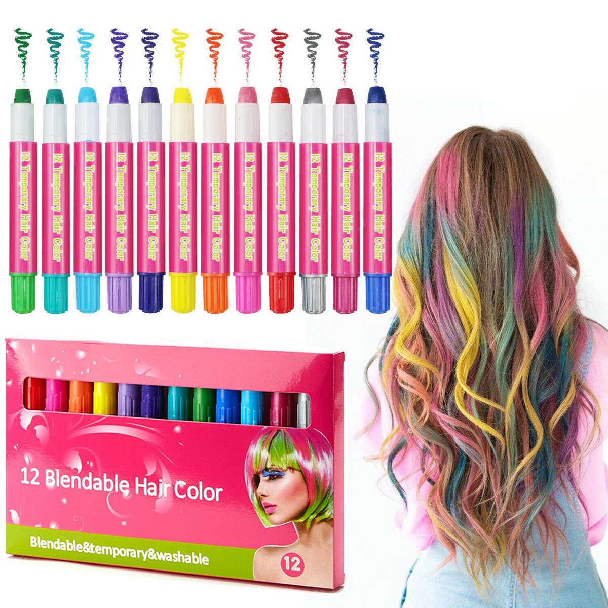 Insma Haarbürste, 12 Farbe Kinder Einweg-Haarfarbe Stift 12-tlg., abwaschbar