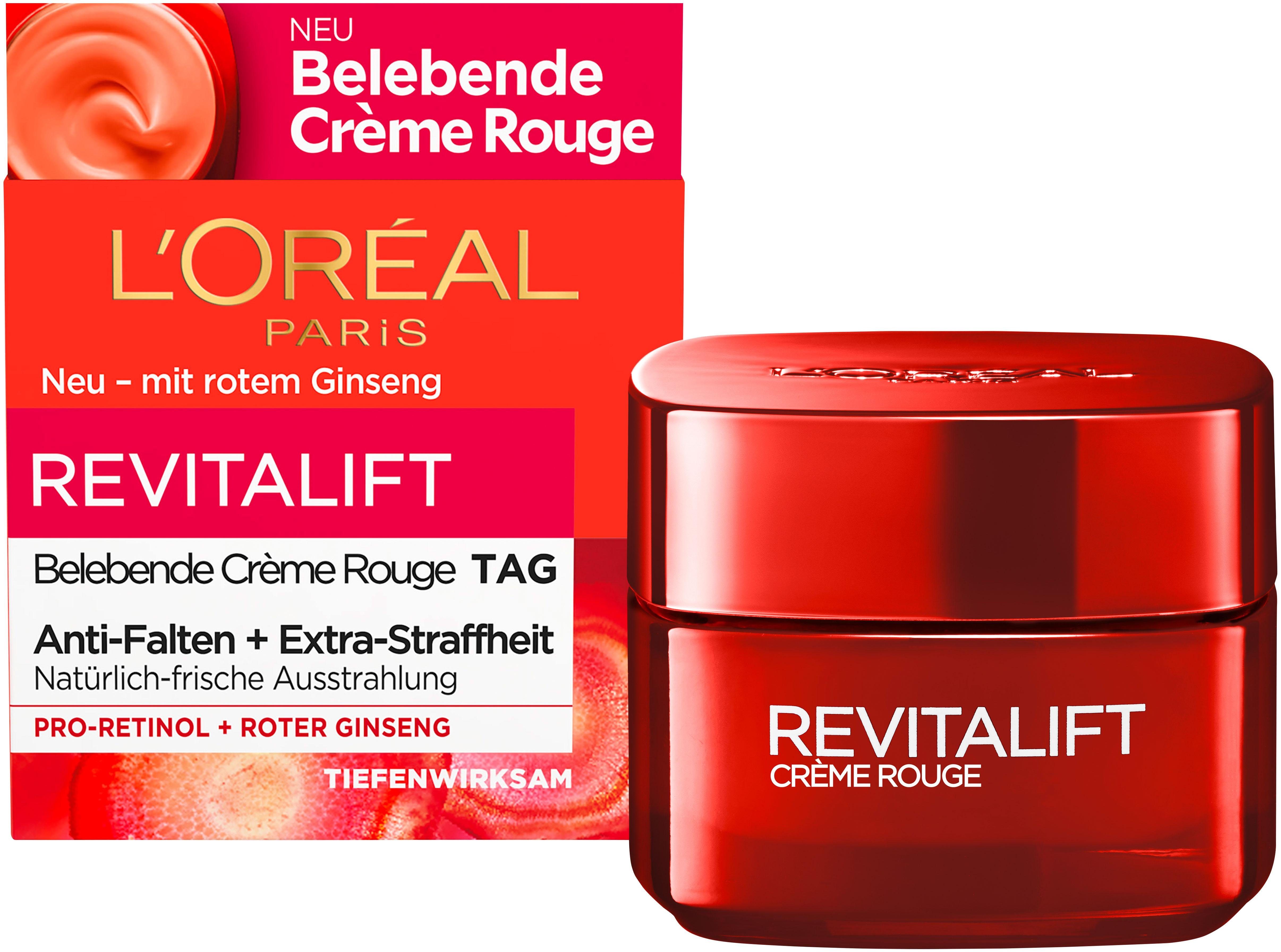 L'ORÉAL PARIS Tagescreme Revitalift Belebende Crème Rouge, bekämpft Anzeichen von Müdigkeit, mildert Falten, strafft die Haut