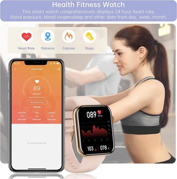 HXQHSTBG Damen Herren, Touchscreen mit Herzfrequenzmonitor Schlafmonitor, Smartwatch (1.85 Zoll, Andriod iOS), mit Telefonfunktion Fitnessuhr Damen, Fitness Tracker IP67 Wasserdicht