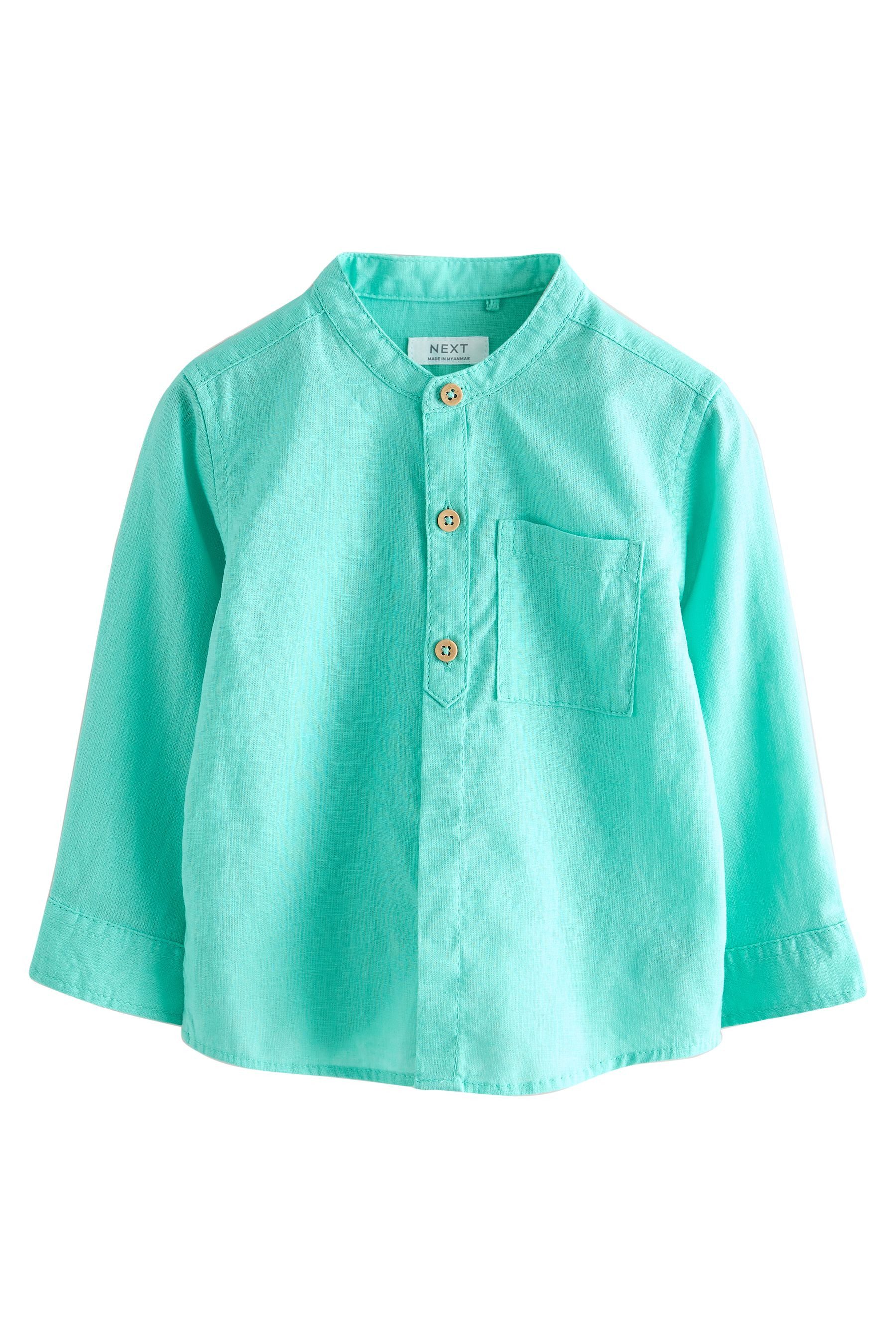 Next Jeanshemd Hemd aus Leinenmischgewebe mit Grandadkragen (1-tlg)