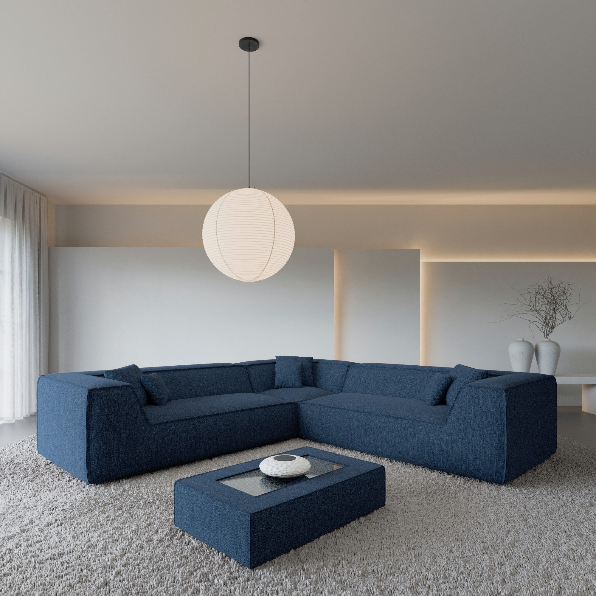 Sofa Dreams Ecksofa Monterola L Form Stoff, 4-Sitzer, Polsterbezug, Lounge, Strukturstoff Bezug in Blau