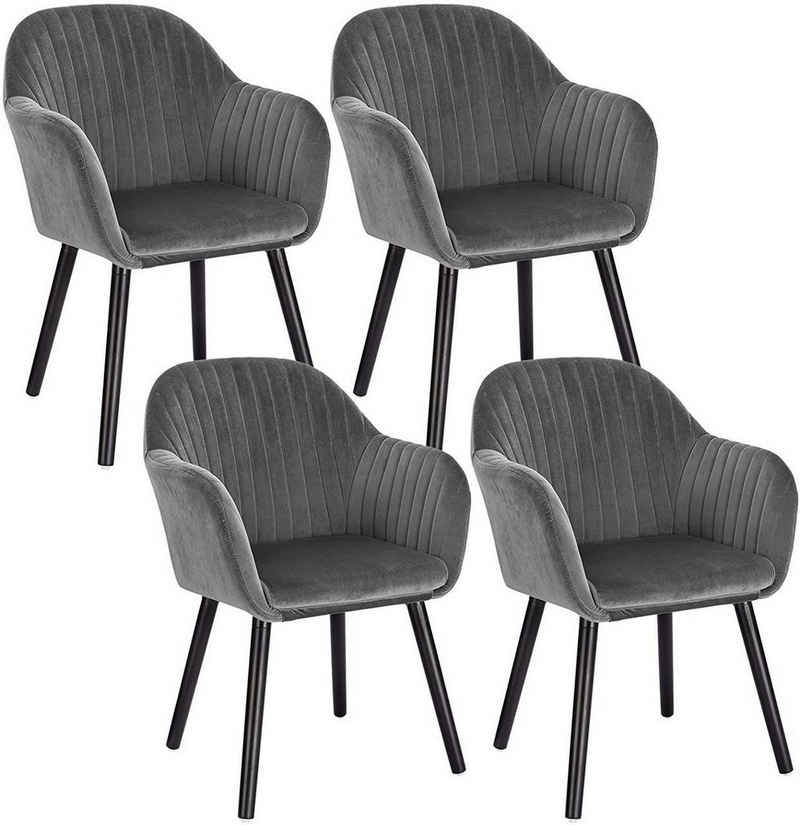 Woltu Esszimmerstuhl (4 St), Küchenstuhl Wohnzimmerstuhl Polsterstuhl Design Stuhl, mit Armlehne Samt Massivholz Schwarze Beine, Dunkelgrau