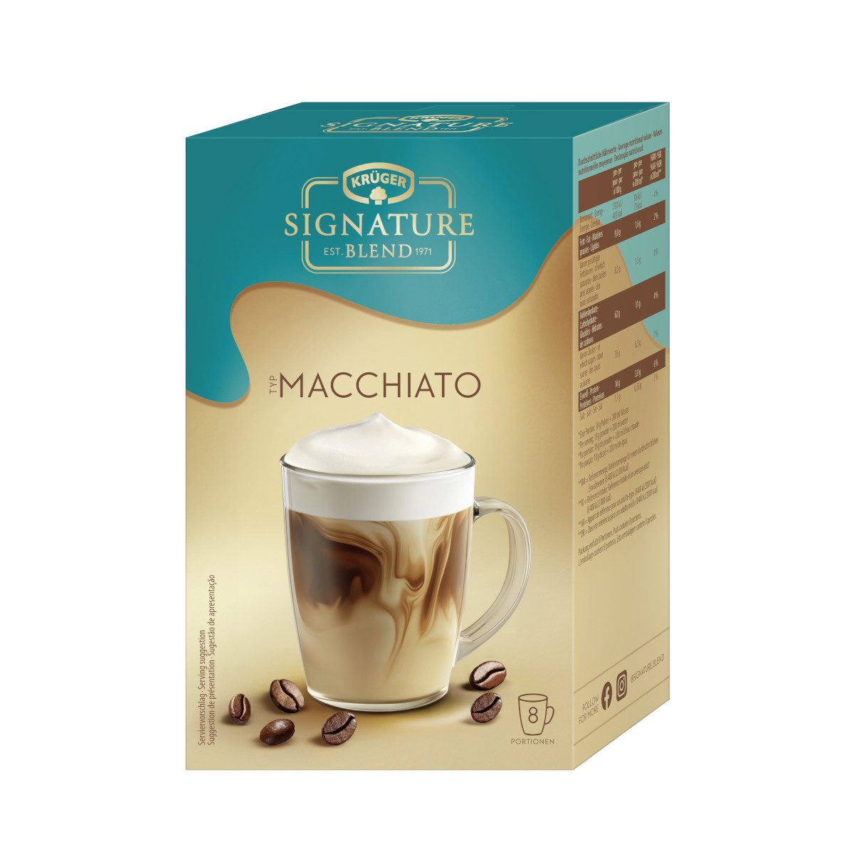 Krüger Kaffee, Krüger Signature Blend Typ Latte Macchiato Getränkepulver 8x18g 144g