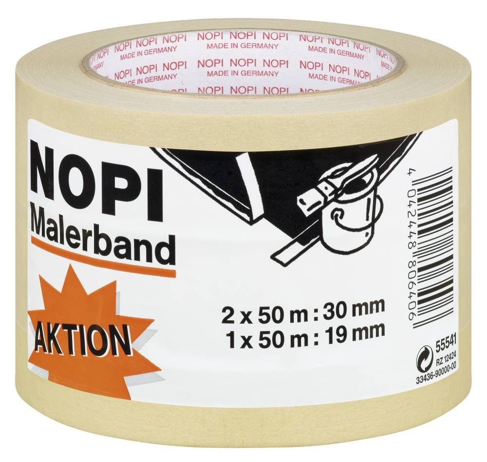 tesa NOPI Kreppband NOPI Malerkrepp 3-er Pack 2 x (50 m x 30 mm) + 1 x