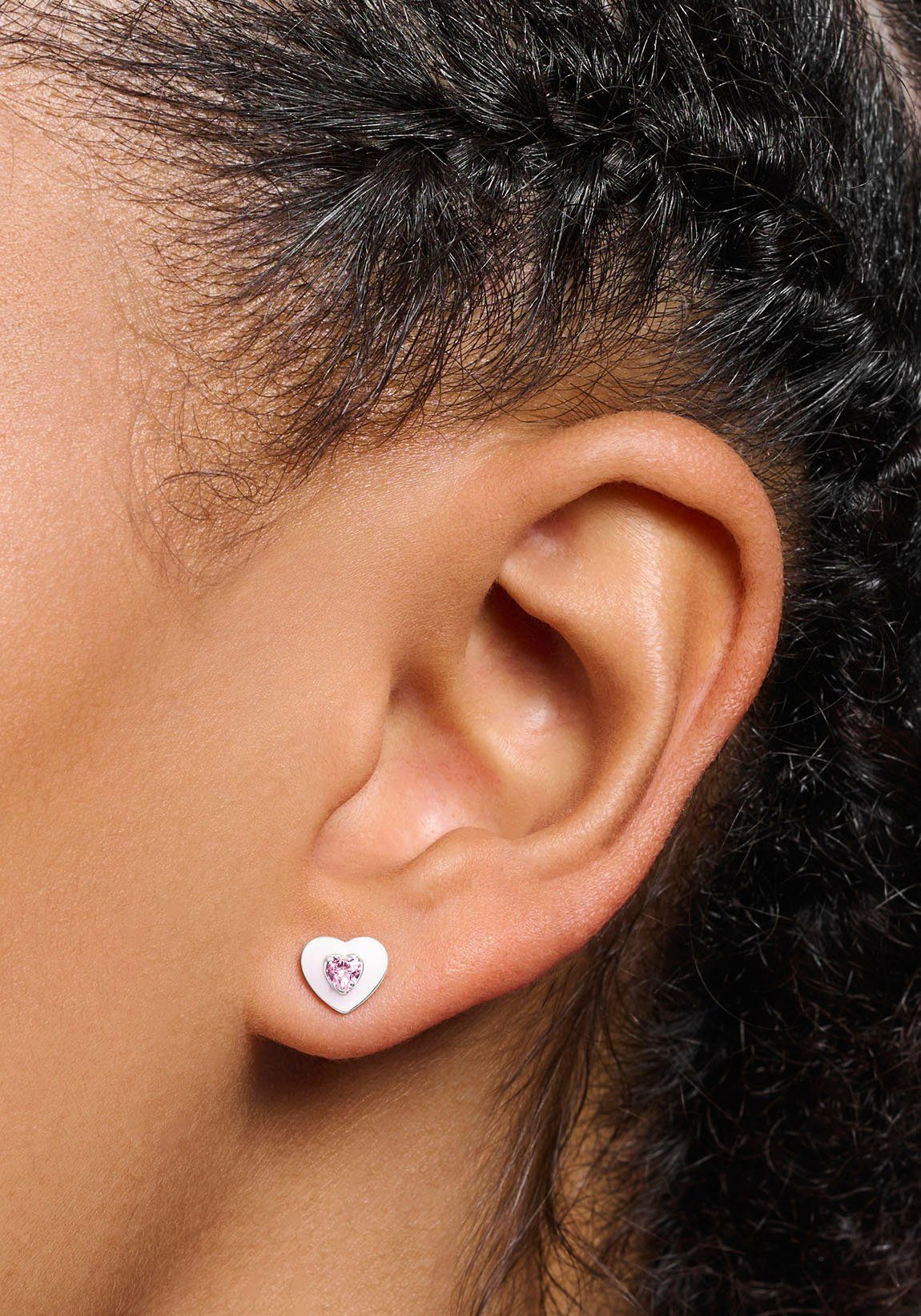 THOMAS SABO Paar Ohrstecker Herz mit pinkem Stein, mit Glas-Keramik Stein