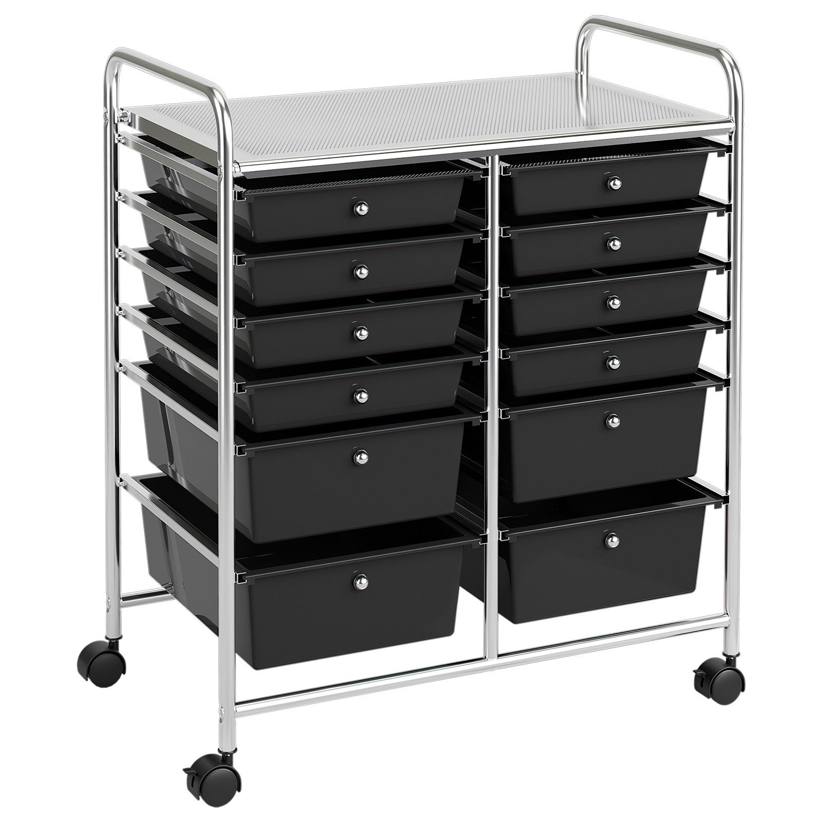 COSTWAY Rollwagen, mit Arbeitsplatte & 12 stapelbaren Schubladen, 38x64x75cm