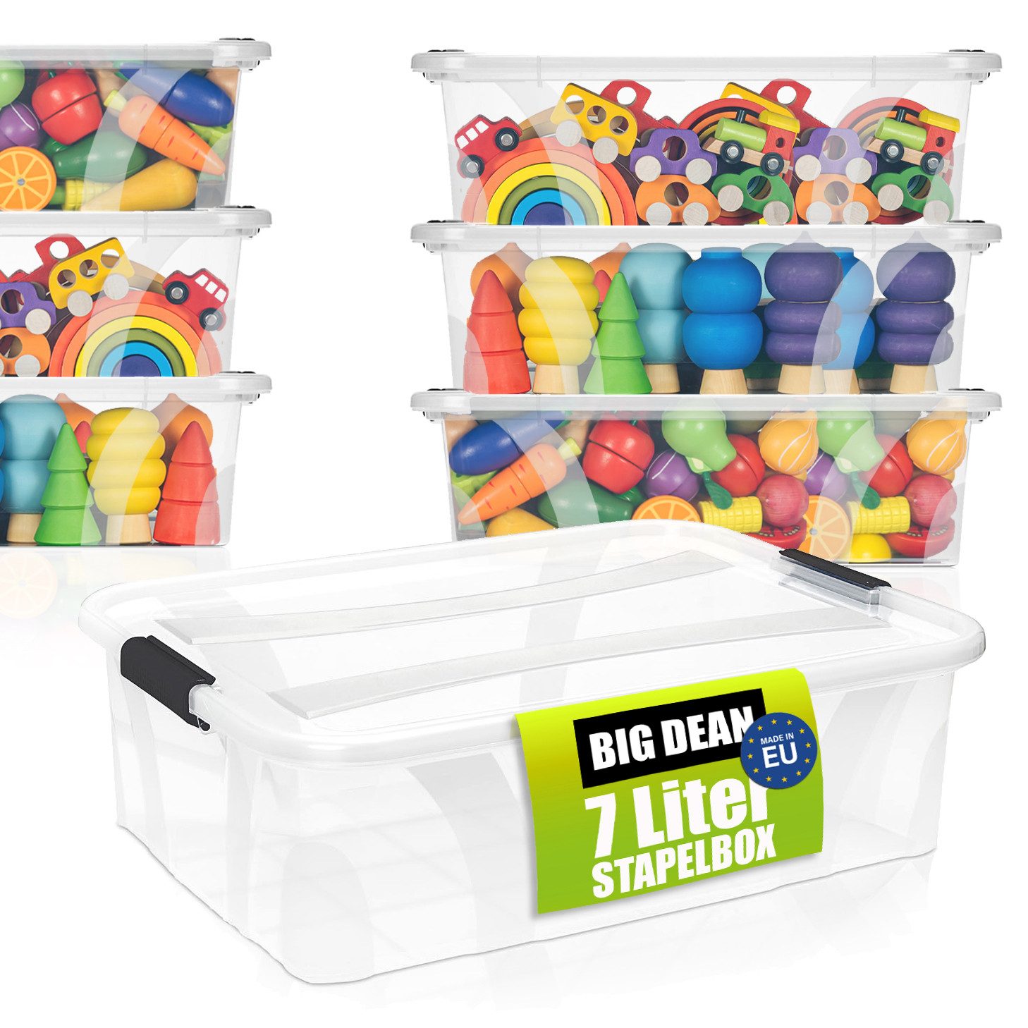 BigDean Aufbewahrungsbox 6 Stück mit Deckel 7 L flach und Transparent stape günstig online kaufen