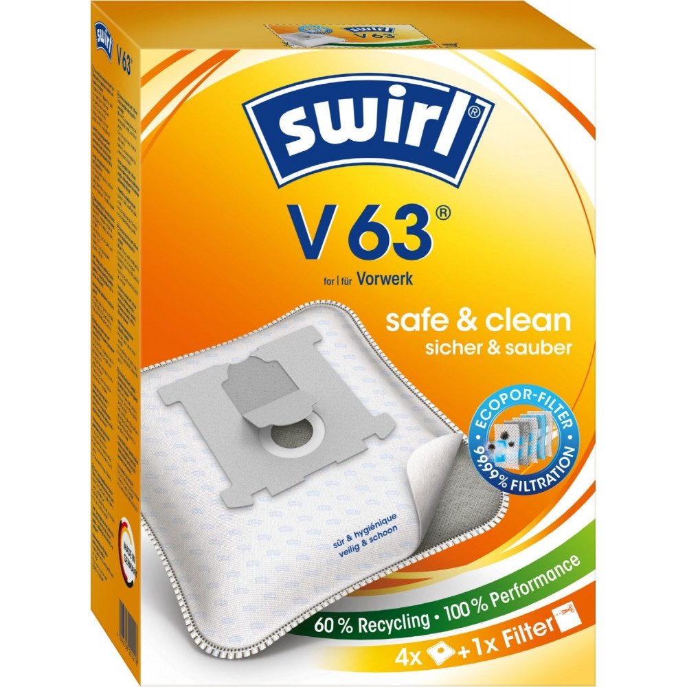 Swirl Staubsaugerbeutel, passend für V 63 EcoPor®, Reißfestes Vlies-Material