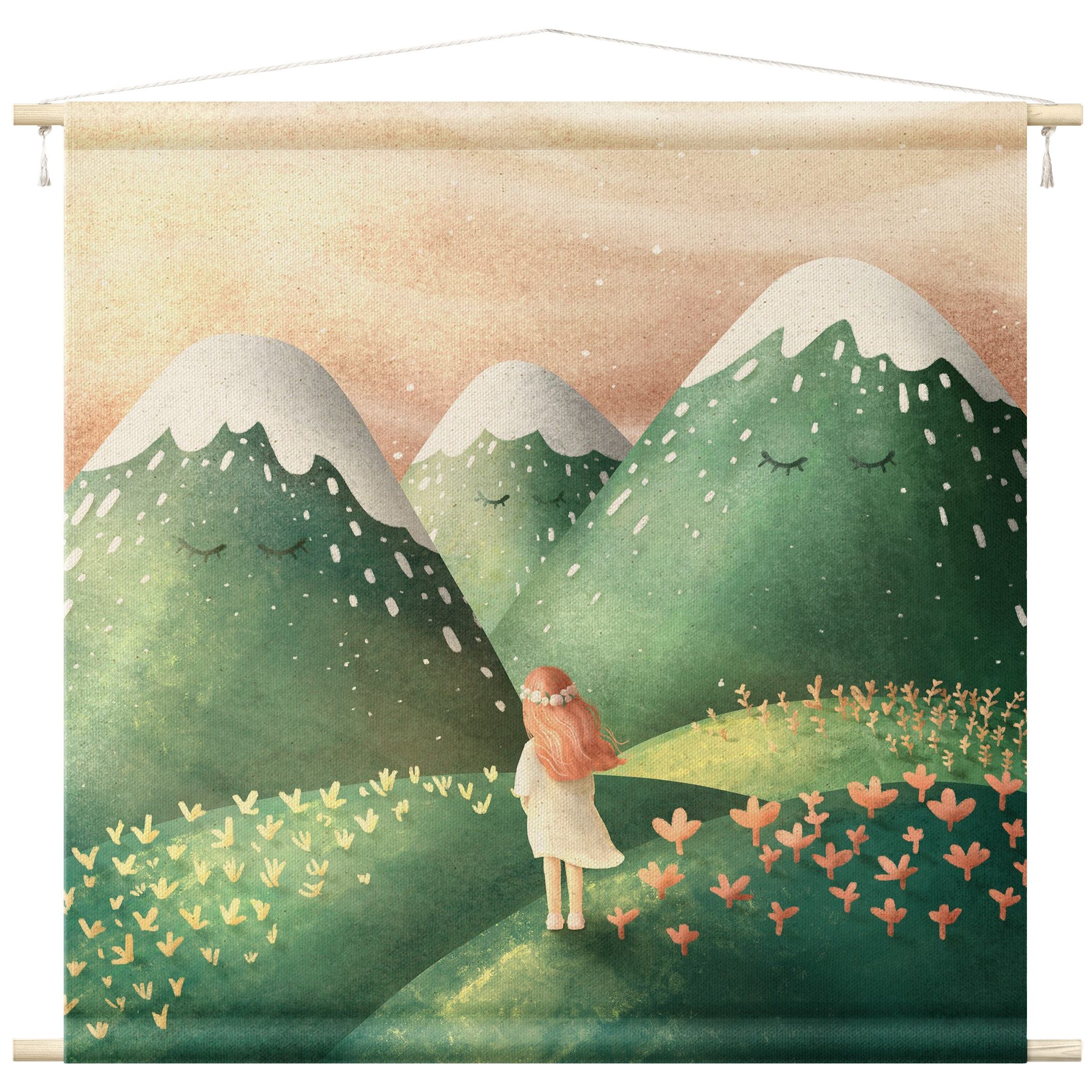 Bilderdepot24 Wandteppich modern Mädchenzimmer Aquarell grün, quadratisch, Höhe: 2.6 mm, großes Wandbild aus Natur-Baumwolle Wandbehang Stoffbild Tuch Wollseil