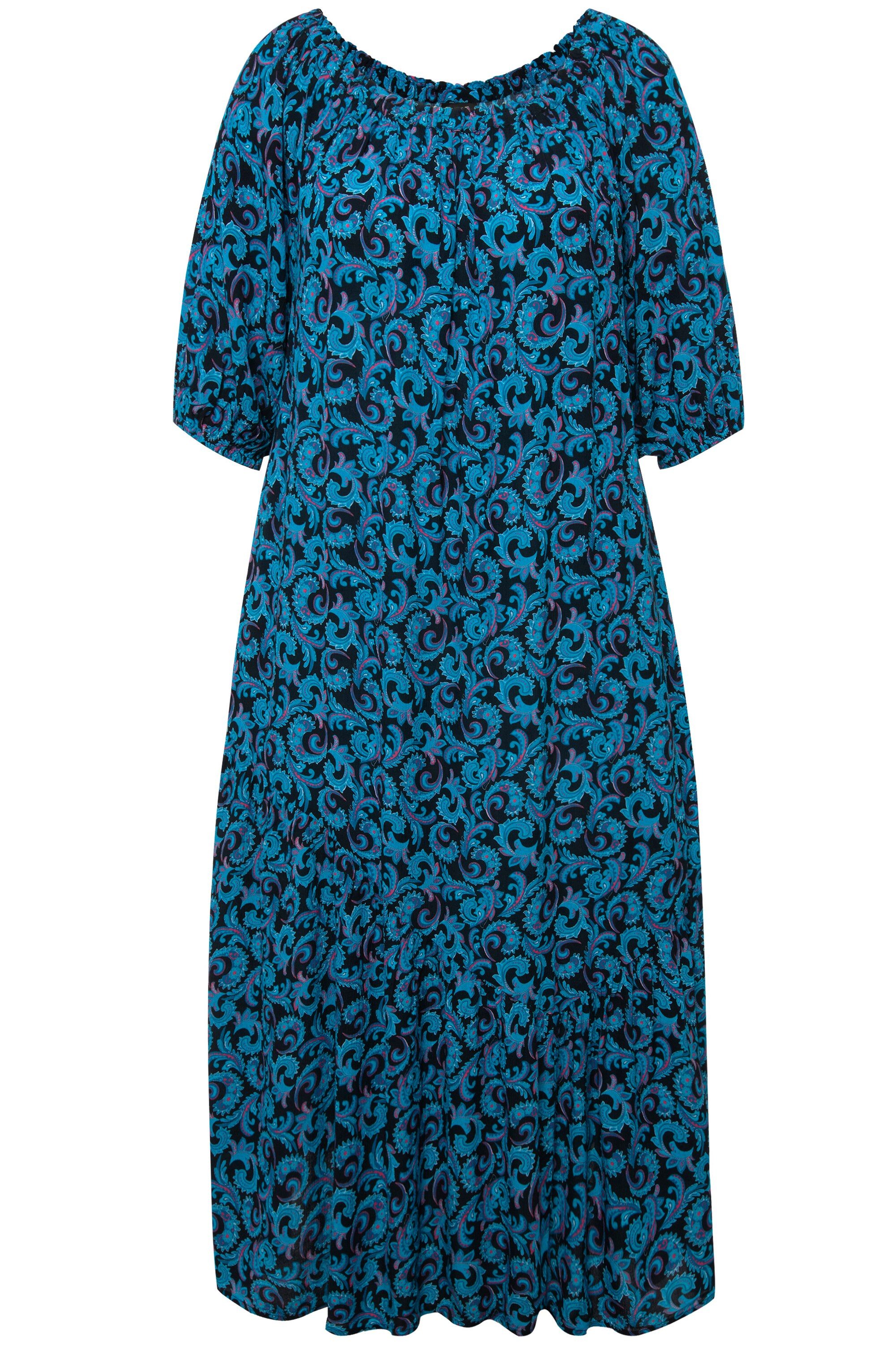 Ulla Popken Maxikleid Midikleid Ranken Volantsaum Rundhals Halbarm günstig online kaufen