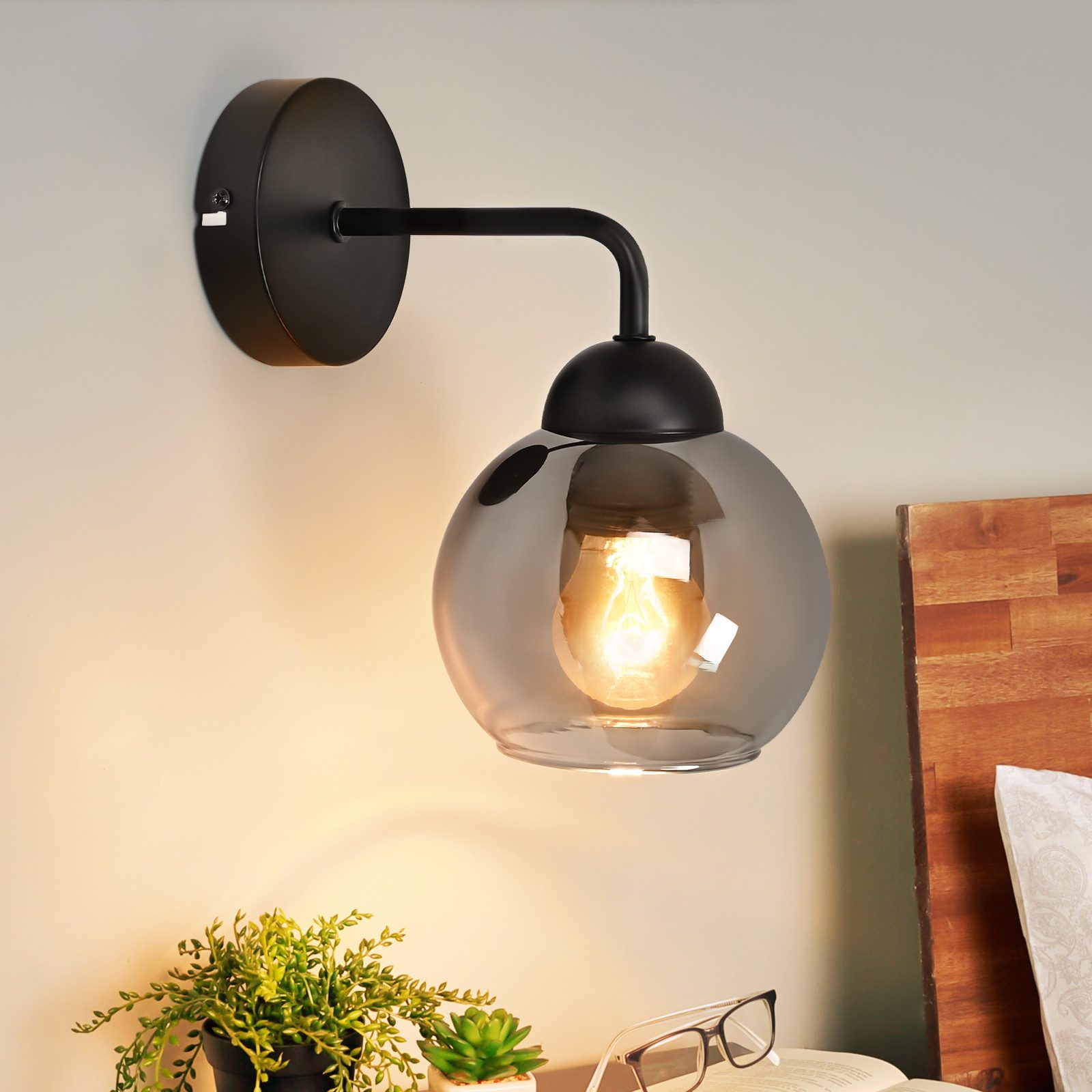 ZMH Wandleuchte innen Vintage E27 retro Wandbeleuchtung für Wohnzimmer, Glas, Wandbeleuchtung für Treppenhaus Wohnzimmer, Rauchglas, 40W