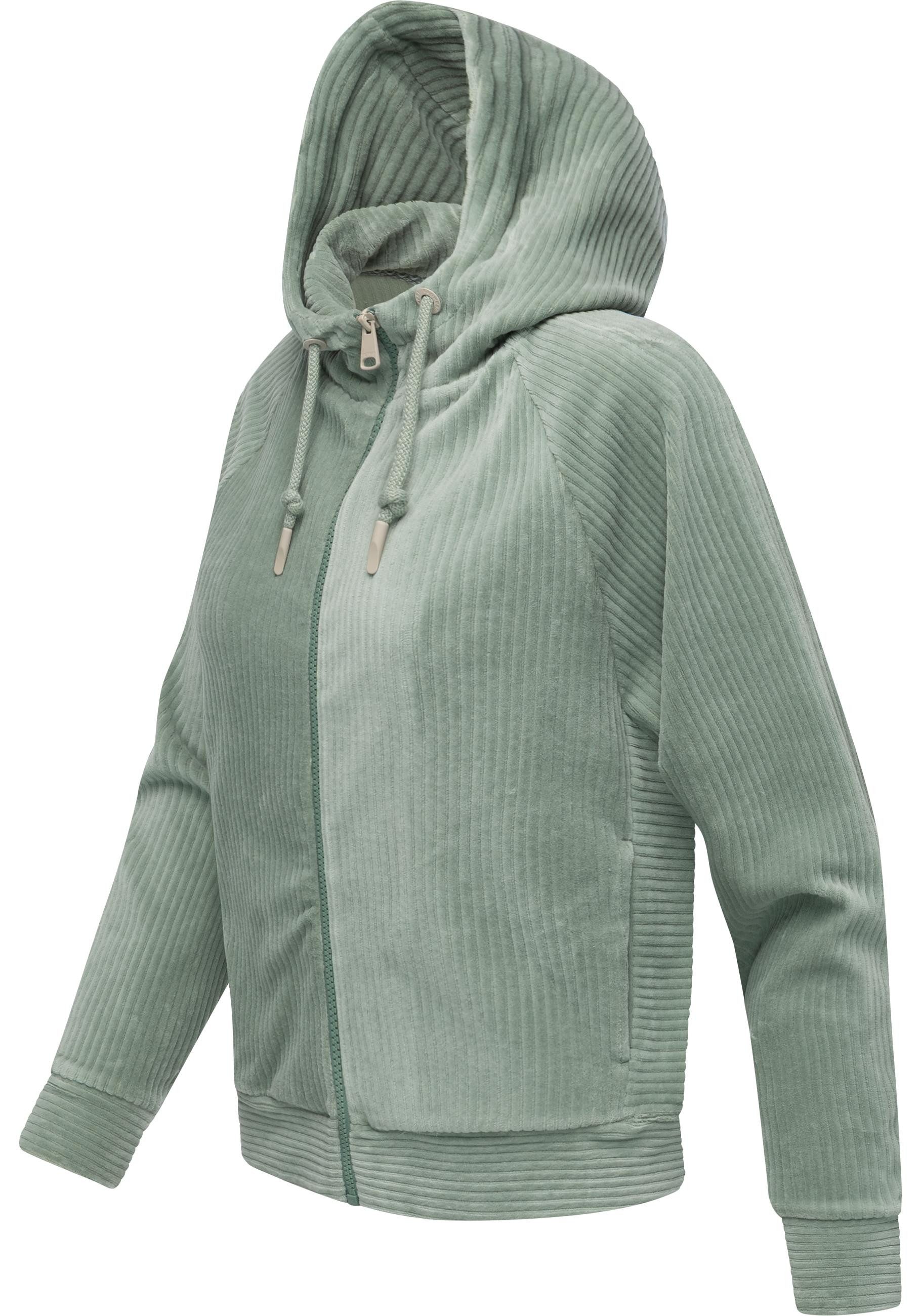 Ragwear Sweatjacke Corduly Cordy Freizeitjacke Zip-Hoodie aus weichem Kord in Samt-Haptik