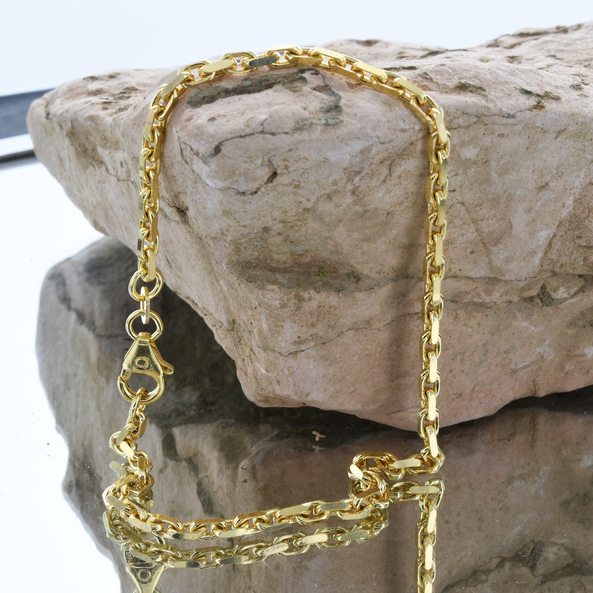 HOPLO Goldarmband Ankerkette diamantiert Länge 21cm - Breite 3,0mm - 585-14 Karat Gold, Made in Germany