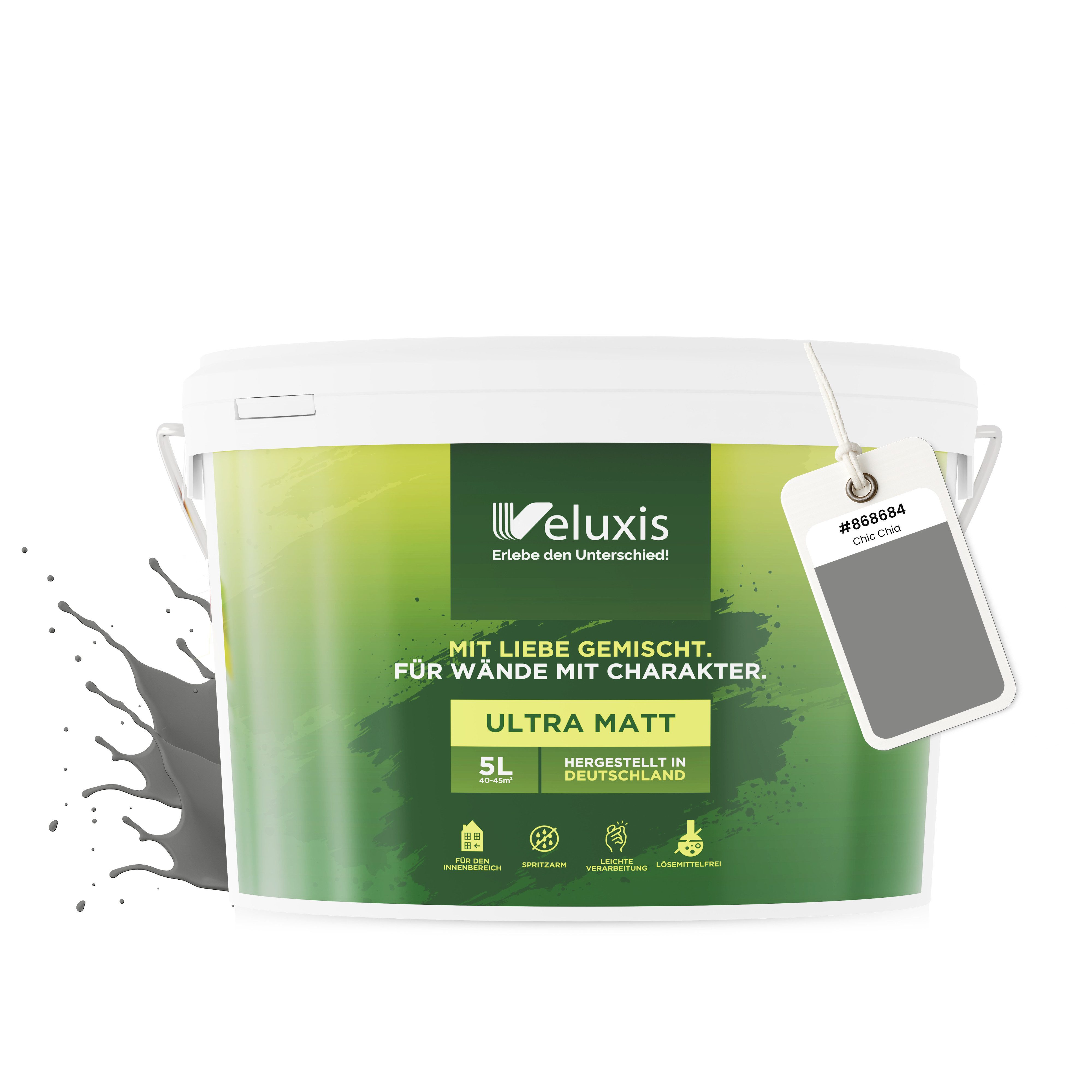 Veluxis Wandfarbe Veluxis® Wandfarbe Universal, Deckkraft-Klasse 1, Streifenfrei, tropfarm & VOC-frei