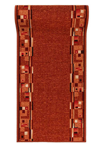 Läufer Läufer Teppichläufer Brücke - Vorzimmer Küche - Terracotta Rost, Mazovia, 67 x 100 cm, Kurzflor, Rutschfest, Meterware, Verschiedene Größen
