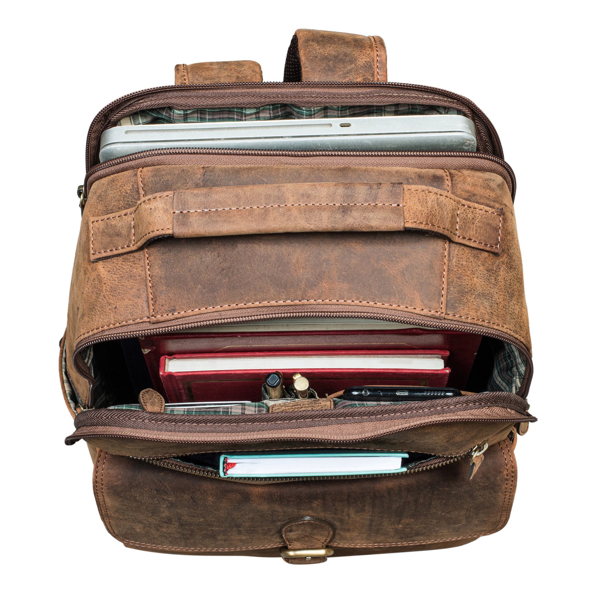 Benthill Rucksack Echt Leder Rucksack Damen Herren Backpack Lederrucksack Reise Bag, Reißverschlussfach