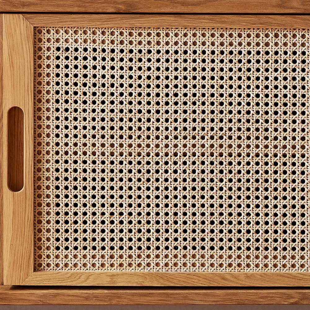 Lomadox Regal PORI-165, Regalschrank, Eiche massiv geölt, Rattangeflecht, montierte Lieferung